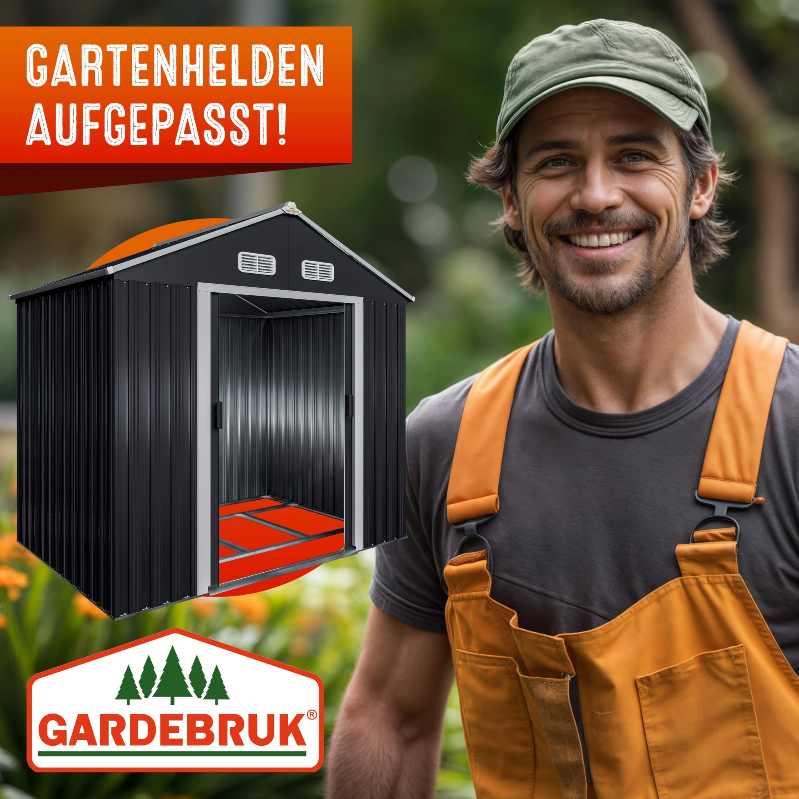 GARDEBRUK® XL Metall Gerätehaus 2m² 196x132x188cm Schiebetür Anthrazit Geräteschuppen