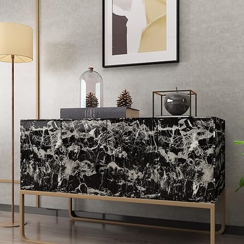 Miniatura 3 de Papel tapiz extra ancho de granito de mármol para despegar y pegar, color negro y blanco, 31.5 x 157 pulgadas, papel de contacto oscuro brillante