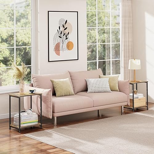 Miniatura 7 de Simple Trending Mesa auxiliar, mesa auxiliar, juego de 2 mesitas de noche con estante de almacenamiento para espacios pequeños, color marrón rústico