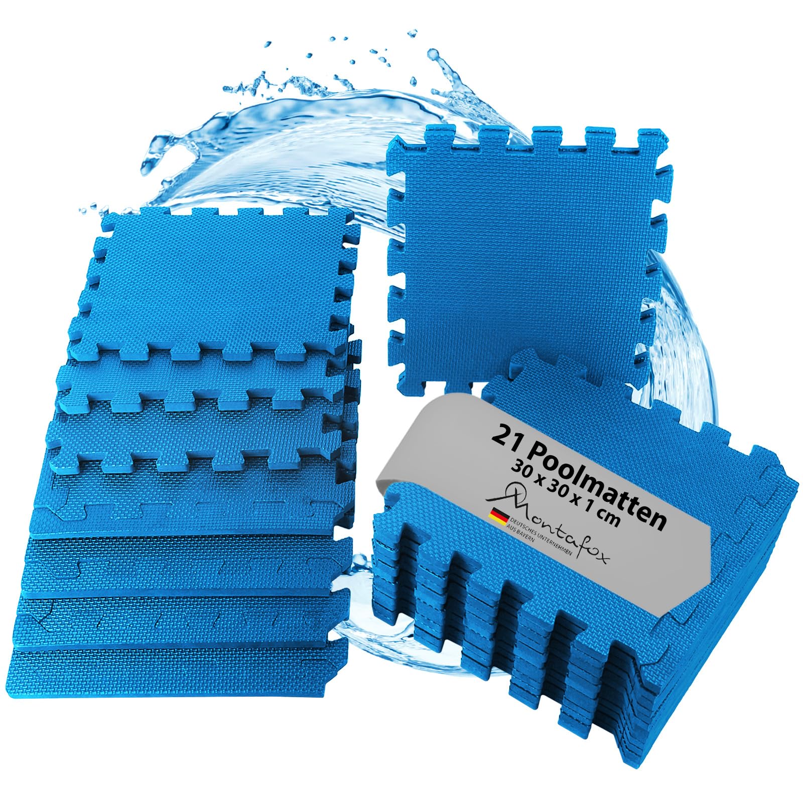Montafox 1,95 m² Poolmatte 1 cm Dicke 21 Stück 30 x 30 x 1 cm Pool Unterlegmatte Whirlpool Planschbecken Bodenschutz Blau Bodenschutzmatte