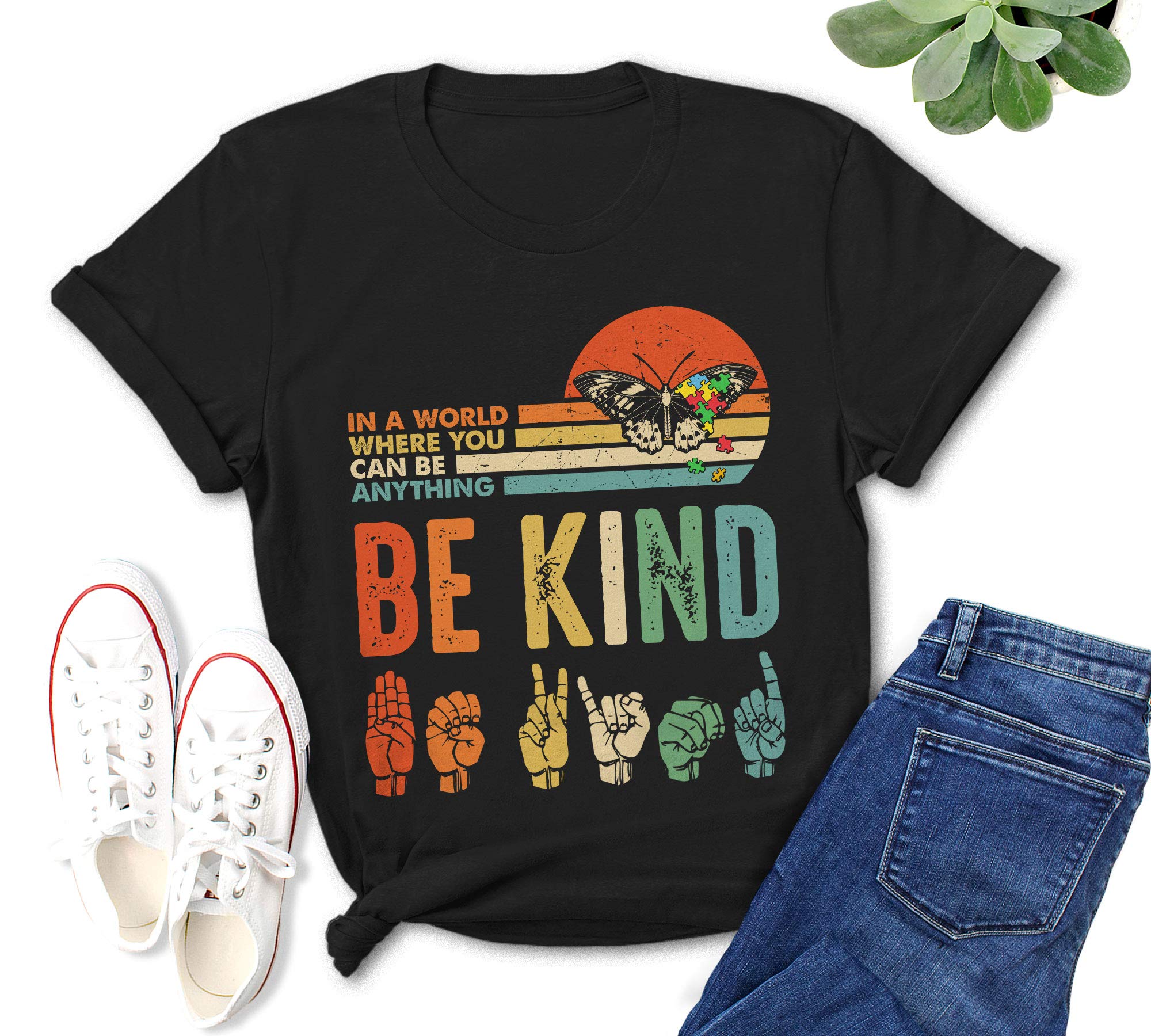 in A World Where You Can Be Anything Be Kind Shirt for Women Kindness Teacher Autism Awareness T-Shirt