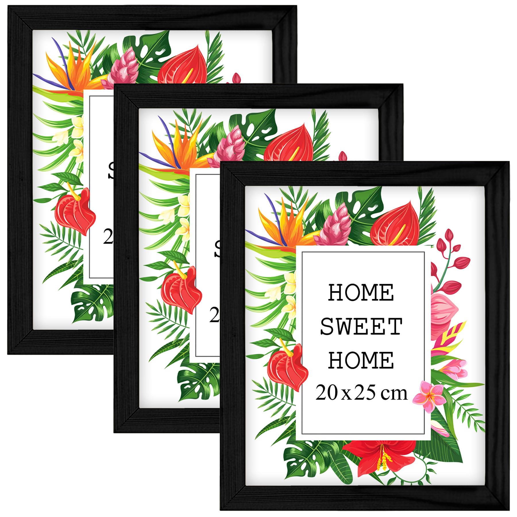 MG Design Set of 3 Wooden Picture Frame 8x10 inch (20x25 cm), Black Real Wood Frame with Acrylic Glass, Vertical & Horizontal Hanging – for Photos, Posters, Certificates, Puzzles