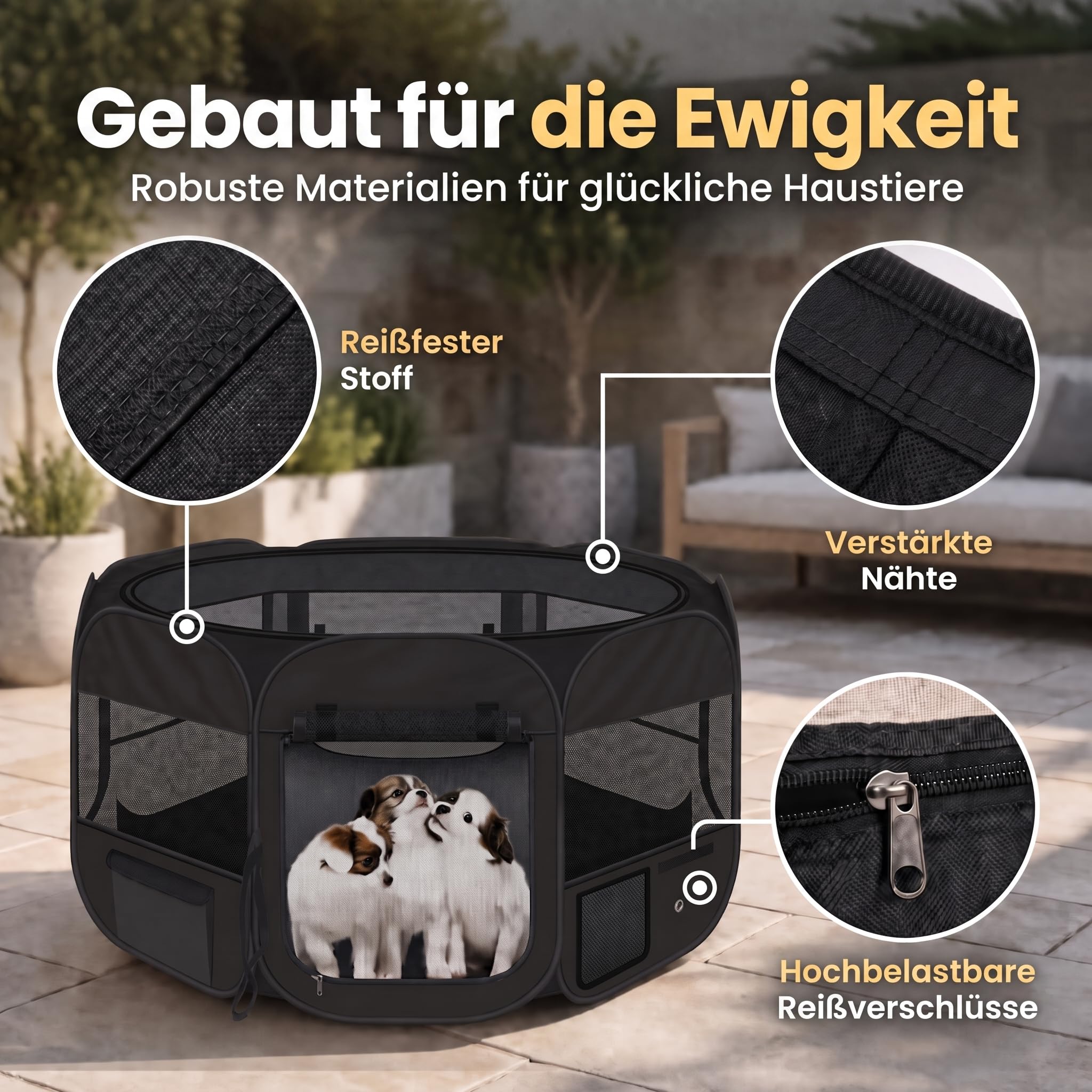 all Pets United® Welpenauslauf Indoor – XXL Laufstall für Hunde & Katzen | Faltbarer Freigehege-Laufstall für die Wohnung – Oxford-Gewebe, wasserfest, Pop-Up, 120 x 120 x 65 cm