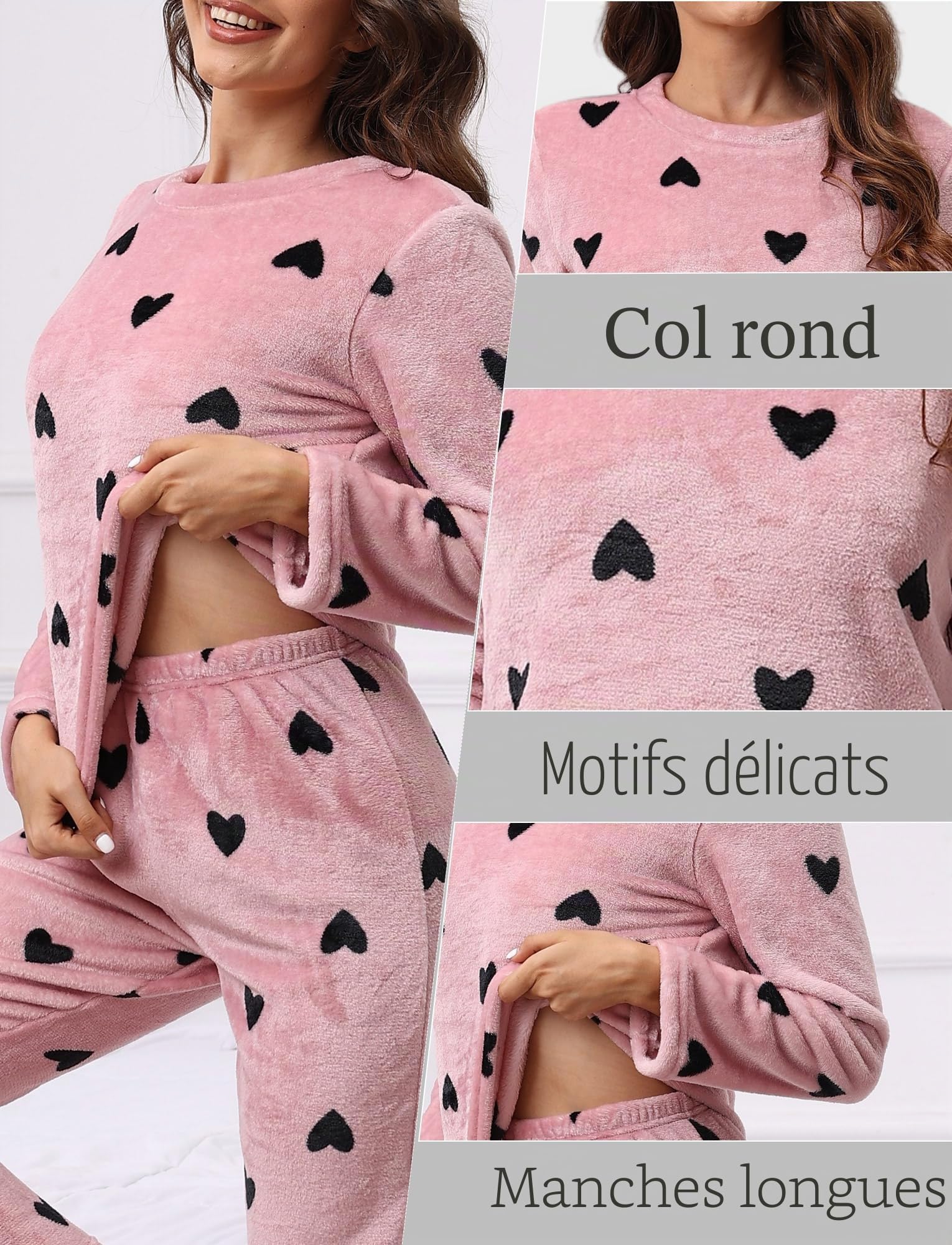 Ensembles de Pyjama Hiver Femme Pajama Set en Polaire 2 Pièce Vêtements de Nuit Chaud Adulte Loungewear Chemise de Nuit S-XL