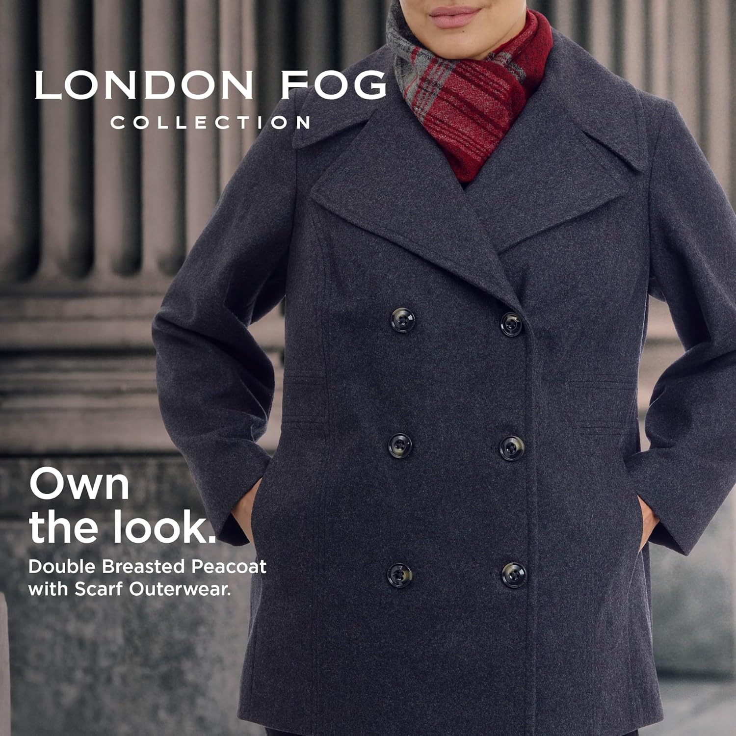 LONDON FOG womens Plus-size Double Breasted Peacoat With Scarf - Image 2