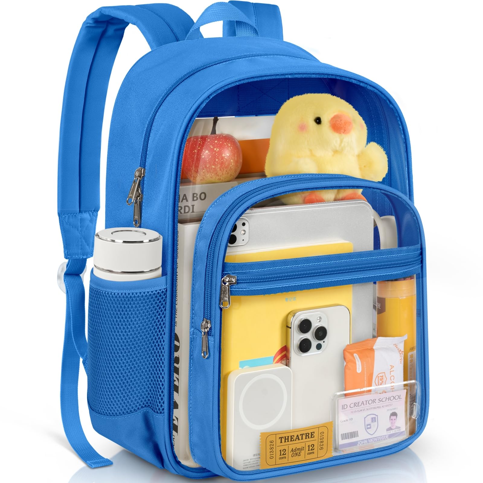 PAMANO Clear Backpack Heavy Duty Fabric 17 inch PVC Bookbag College Work | large capacity,padded strap,see through,transparent bag,workplace security,airport quick check,beach,school,travel Blue