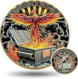 Dumpster Fire Challenge Coin - Phoenix & Knight Design - Transformed by The Flames & Strongest Steel Forged in Fire - Funny Accessories - Inspirational Gifts for Men, Women, Coworkers (1 Pcs)