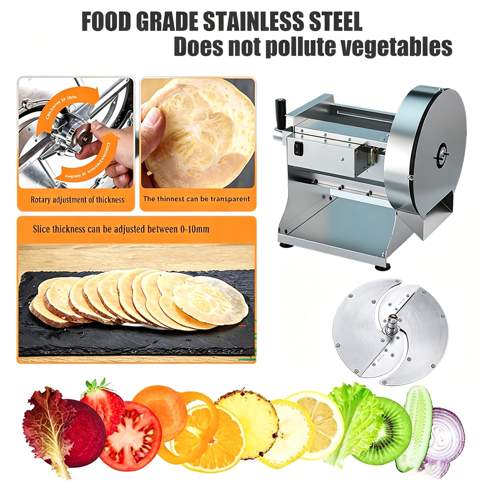 Affettatrice Manuale per Frutta E Verdura, Affettatrice Professionale, Spessore Regolabile 0-10 Mm, Realizzata in Acciaio Inossidabile, Adatta per Pomodori, Patate, Cavoli, Lime, Ecc