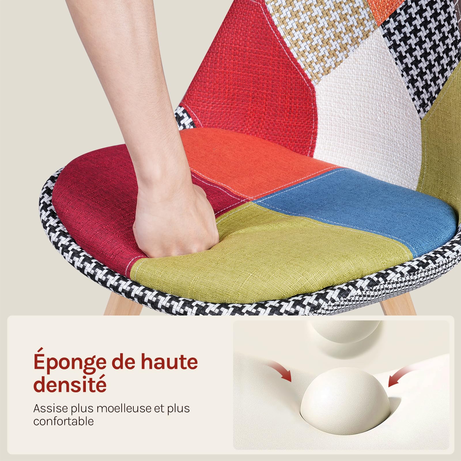 WOLTU Lot de 4 Chaises de Salle à Manger sans Accoudoirs, Chaises de Cuisine Patchwork, avec Pieds en Bois Massif, Style Scandinave, pour Salle à Manger ou Salon, 47x56x81,5 cm, Multicolore