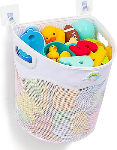 Soporte de malla para juguetes de baño, apertura amplia y gran capacidad, almacenamiento de juguetes para tina de baño para fácil acceso a los