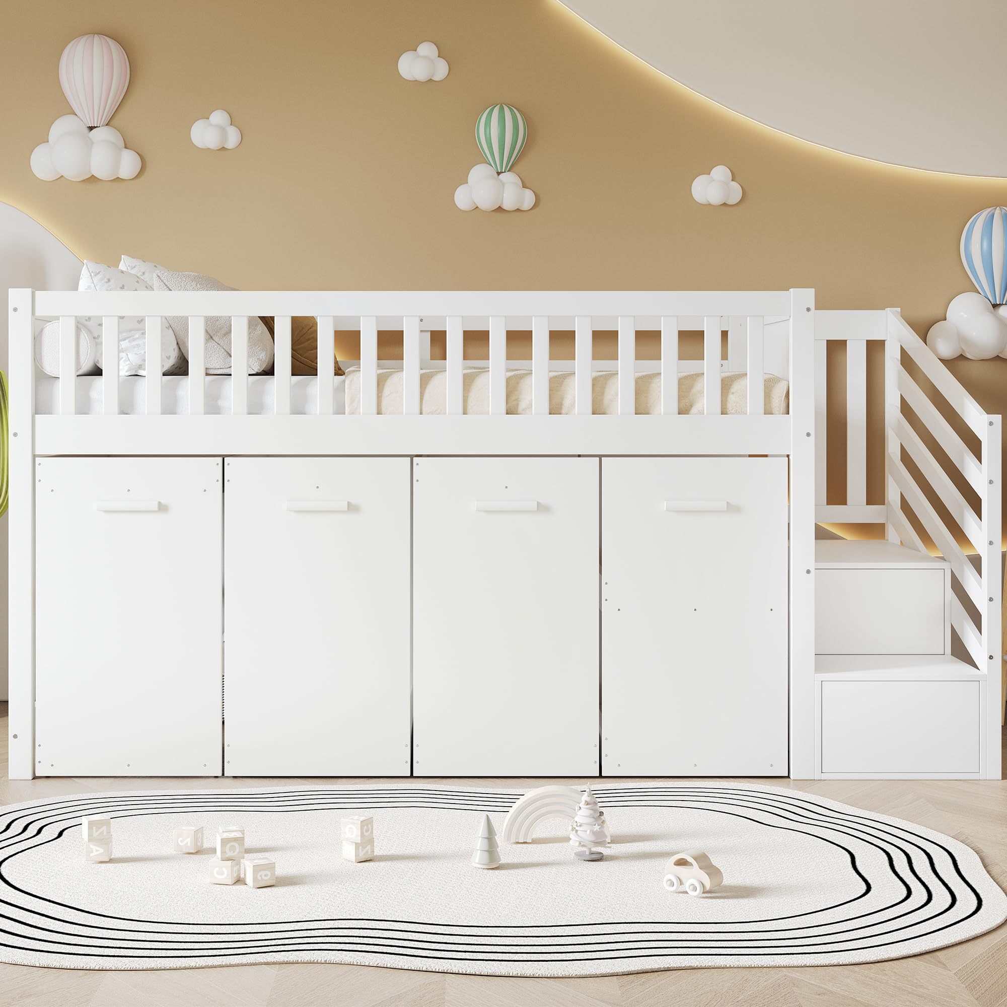 90x200cm, Weiß,Etagenbett, Multifunktionsbett, Hochbett mit Schreibtisch und Schrank, Ausziehbarer Schreibtisch Kinderhochbett, Bett mit Schreibtisch, Kinder Bett