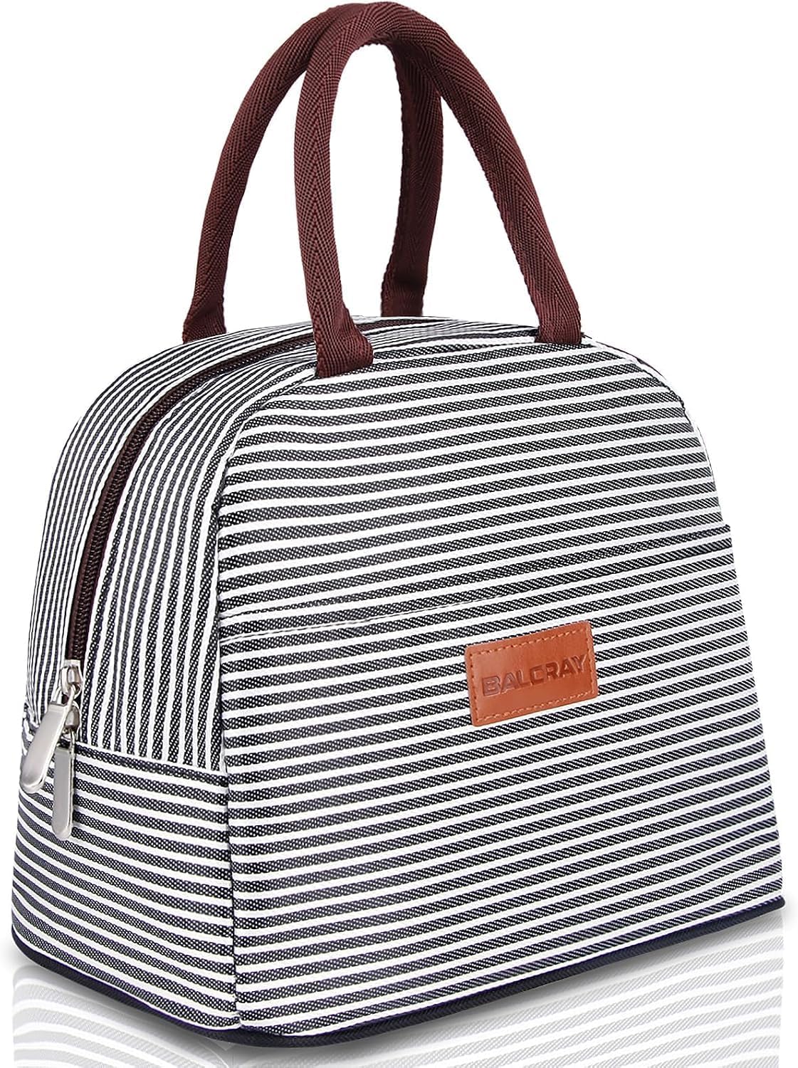 BALORAY Lunch Bag for Women Men Adult Lunch Box (Black White Stripes), M