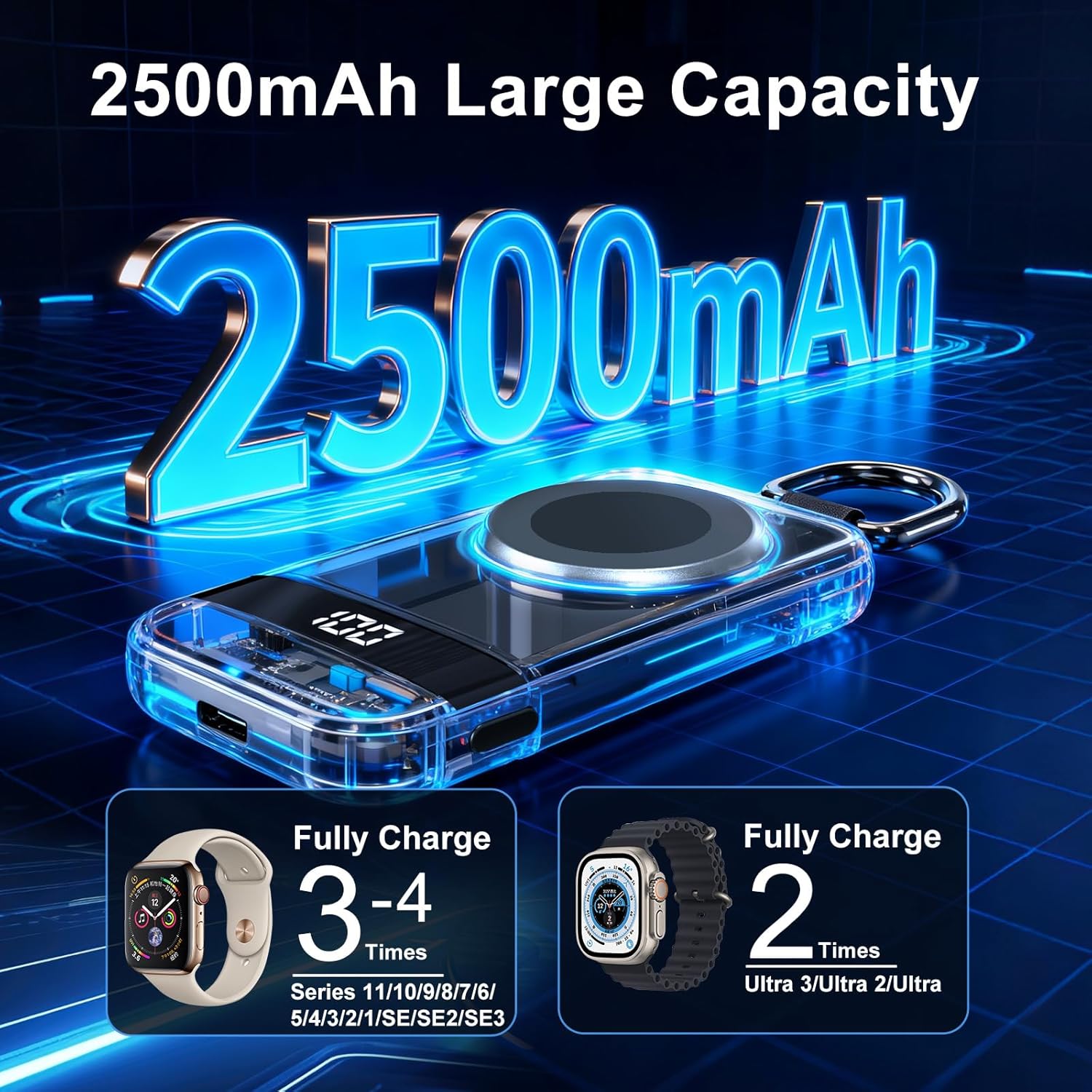 Portable Charger for Apple Watch, 2500mAh & Digital Display – Magnetic Fast Charging iWatch Charger for Travel – for Apple Watch Series 1-11/SE1-3/Ultra 1-3 (Pink) - Image 3