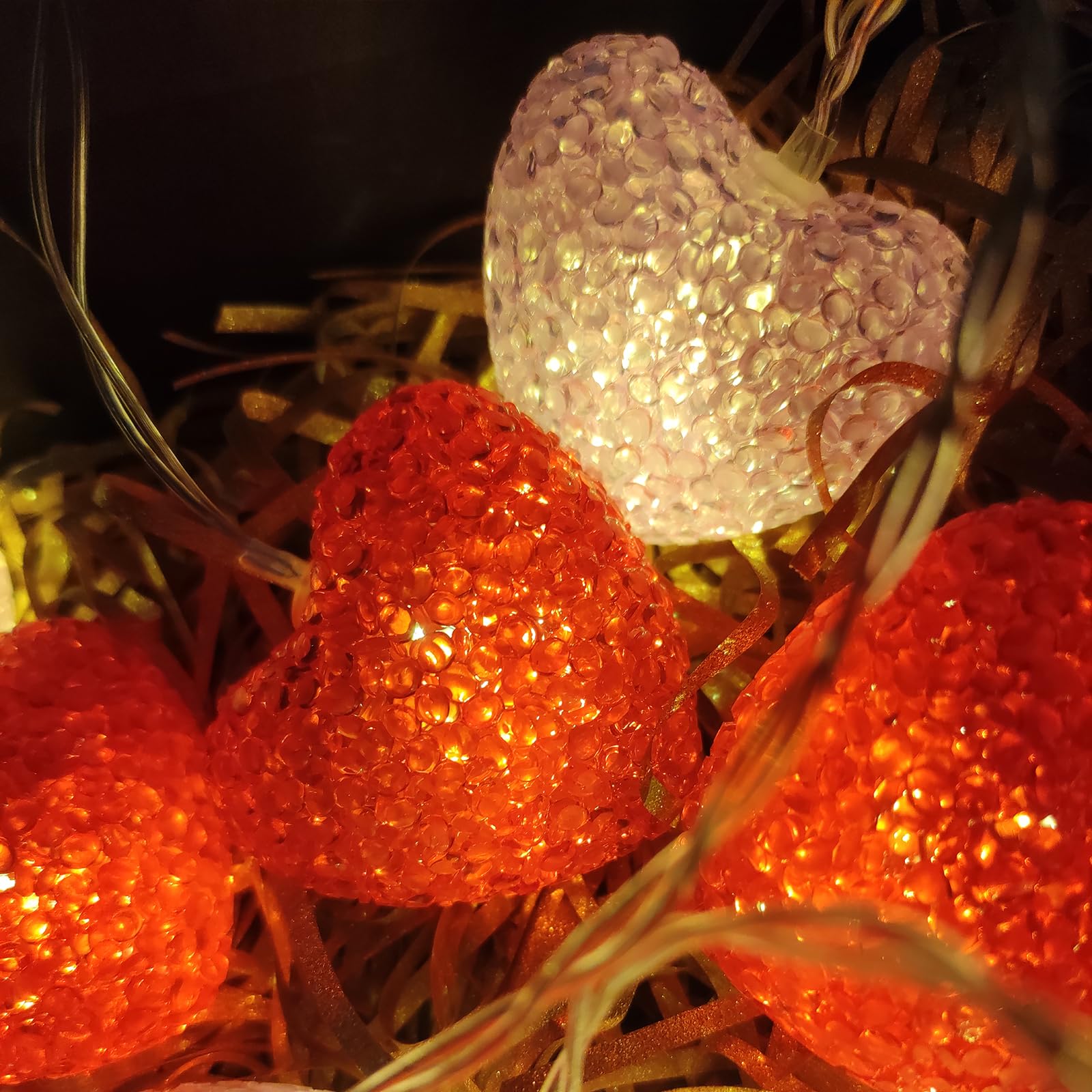 Luce rossa a forma di cuore per San Valentino, decorazione a batteria, per San Valentino, matrimoni, feste, anniversari, 20 lampadine da 2,7 m (cuore rosso