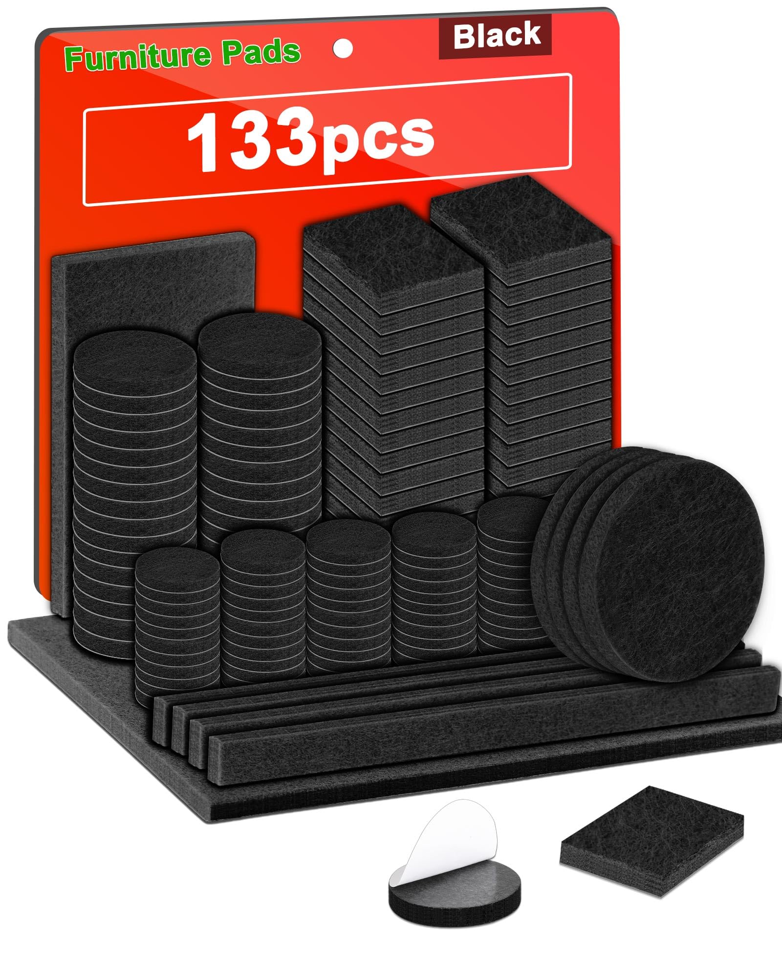 Acual Furniture Pads Floor Protectors,133PCS Felt Pads for Chair Legs