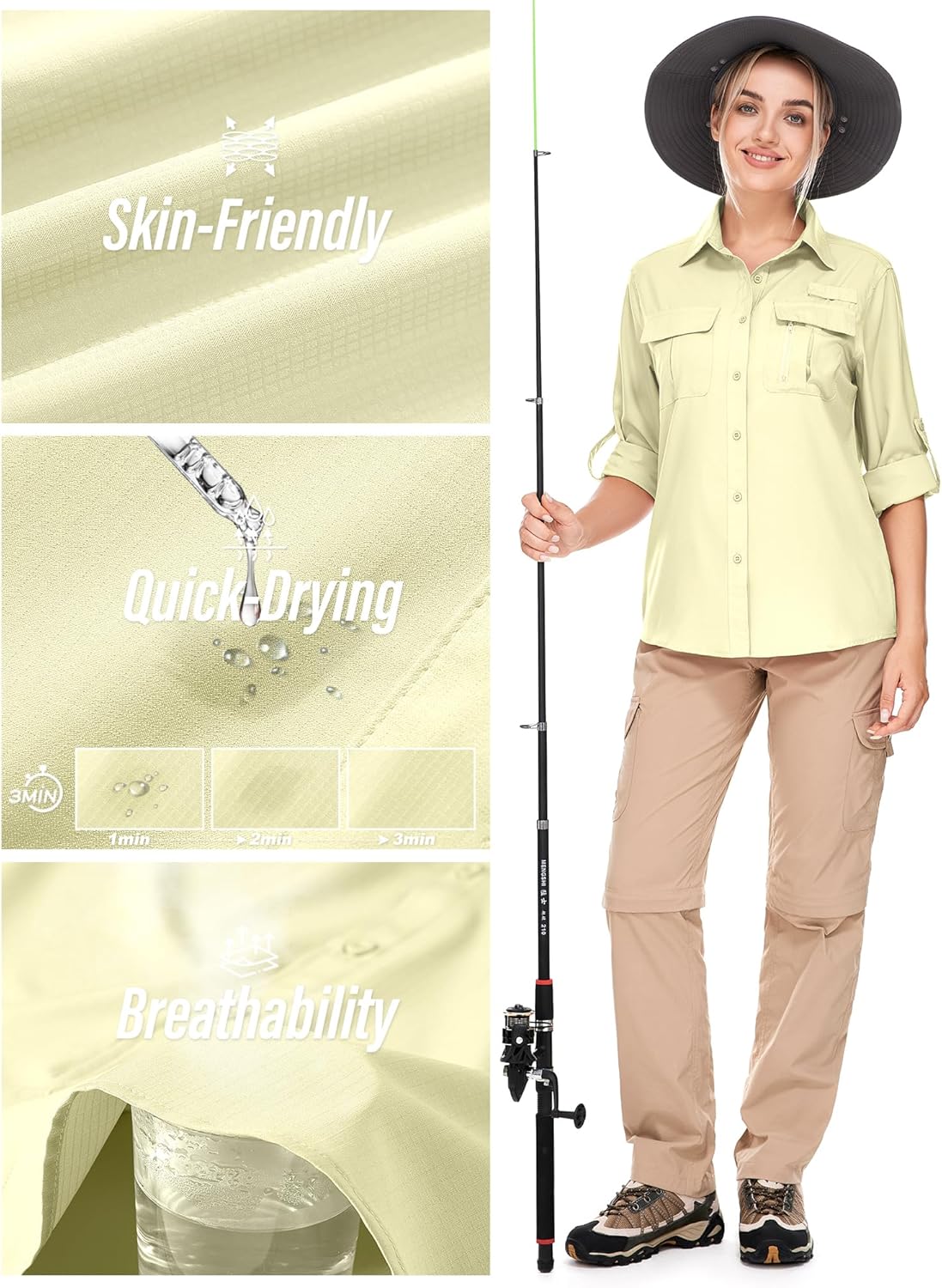 Women's UPF 50 Long Sleeve Sun Protection Shirts Safari Fishing Hiking - Image 5