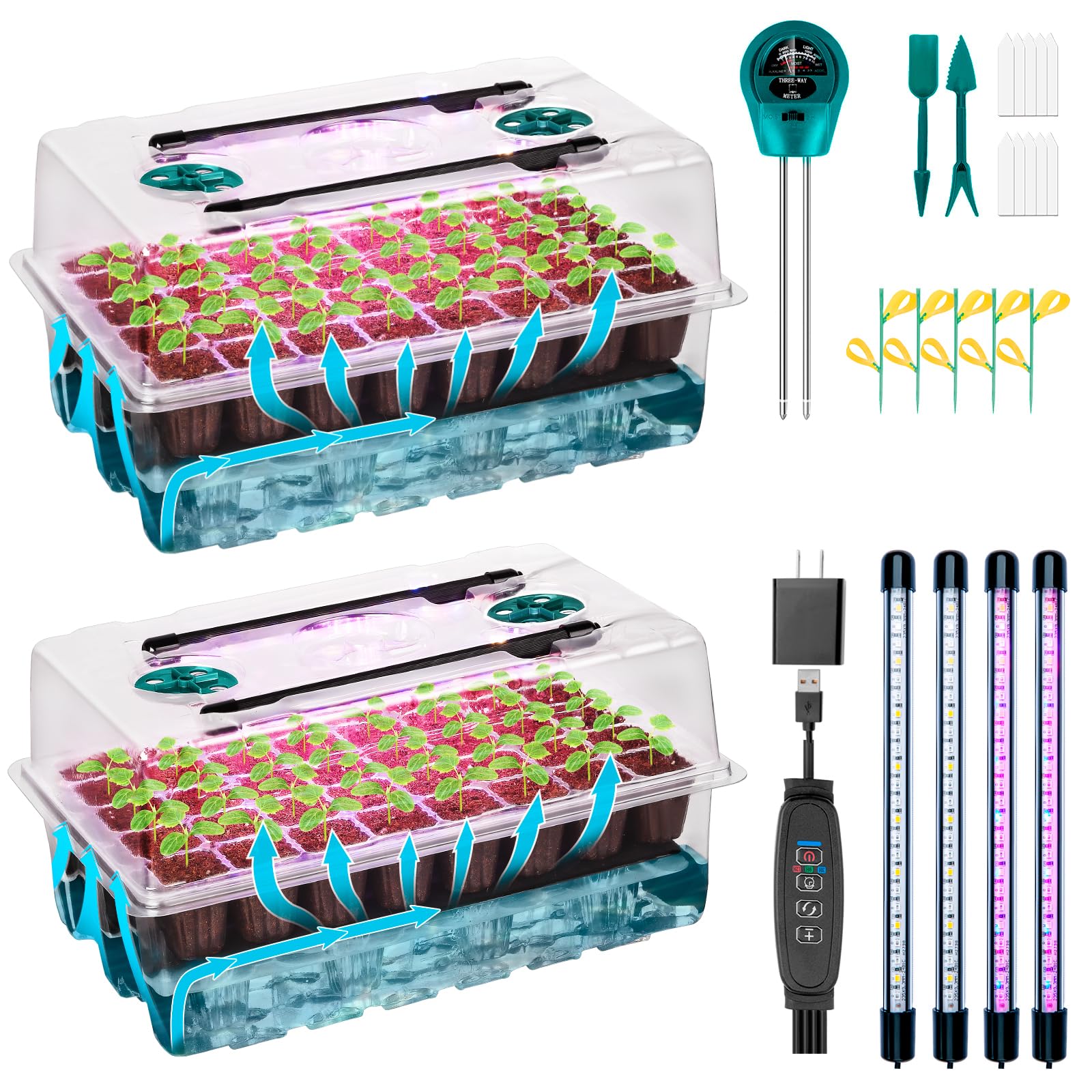 Hugbow Self-Watering Seed Starter Tray with Grow Light, 80-Cell Plant Starter Trays Seed Starter Kit, Seed Starter Tray for Seed Starting, Plant Germination & Seedling Growing, 2 Pack