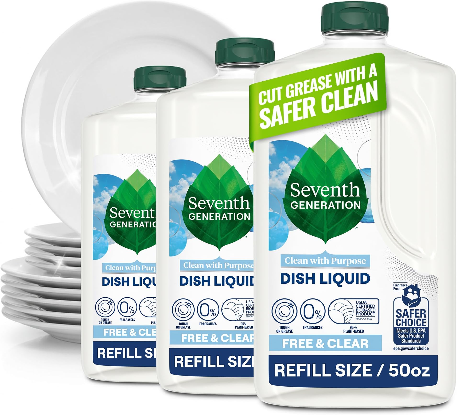 Seventh Generation Hand Dish Wash Refill, Free & Clear, 3pk 50z