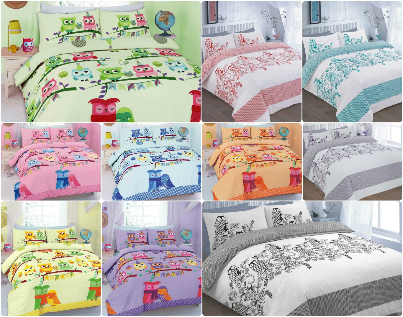 Nightzone OWLS Printed DUVET SET - Duvet/Quilt cover with Pillow Cases - 3PC Funky Bedding Set - UK SIZES NEW (DOUBLE, OWL-ISLAND - Red)