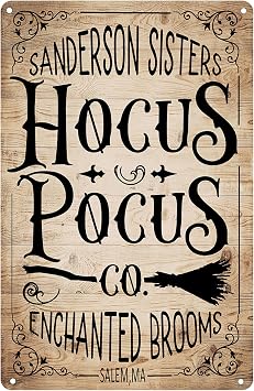 Funny Halloween Hocus Pocus Metal Tin Sign - Retro Sanderson Sisters Yard Sign for Home Wall Decor 8x12 Inch