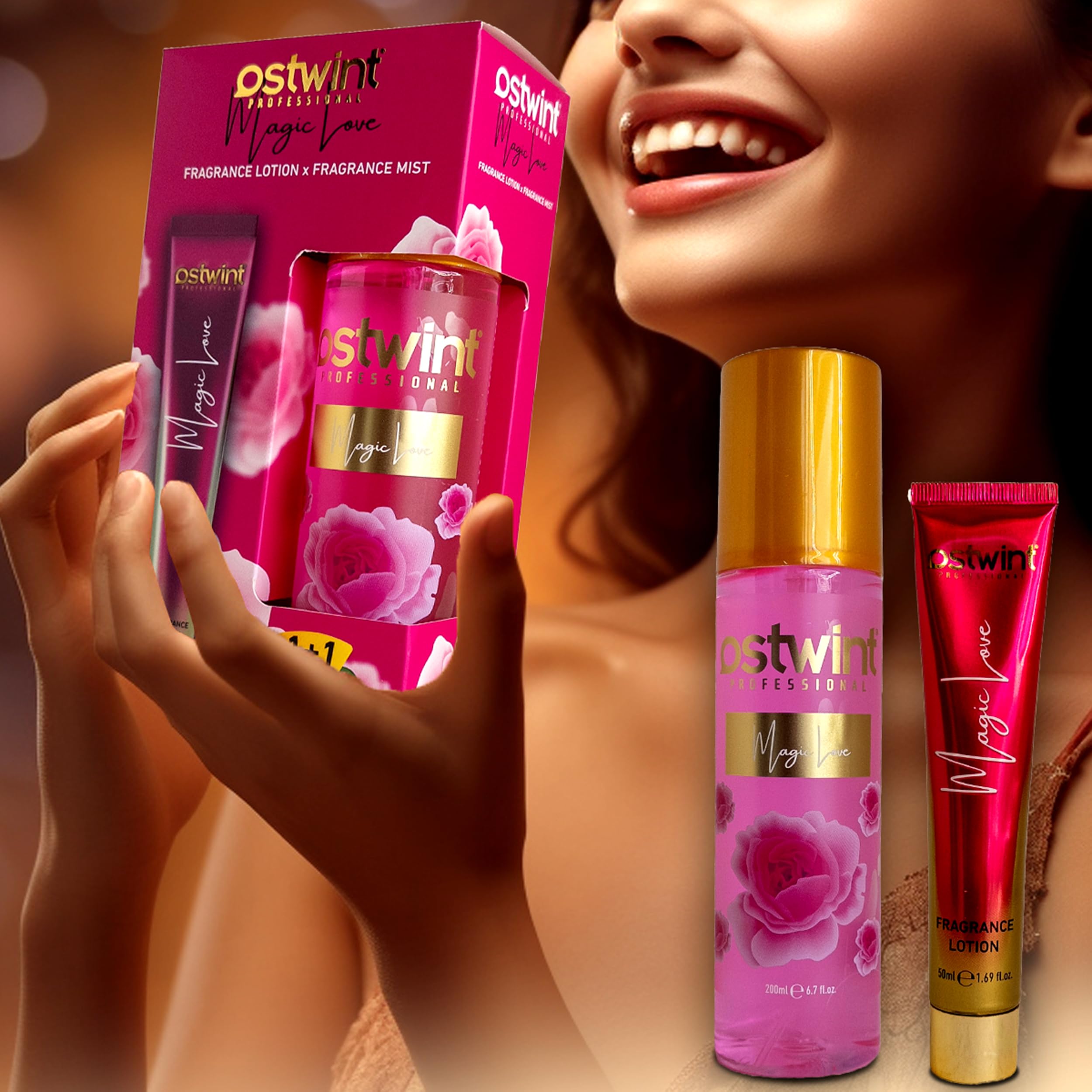 Ostwint Fragrance Mist Magic Love Vücut Spreyi 200ml & Vücut Kremi 50ml Set - Ferahlatıcı Romantik Esinti ve Çiçeksi Parfüm Kokusu