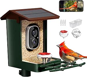 Smart Bird Feeder with Camera Solar Powered 2K HD Video, 10,000+ Species AI Recognition, Real-Time App Alerts, and Weatherproof Design for Effortless Birdwatching, Gift for Bird Lovers, Brown asin的图片