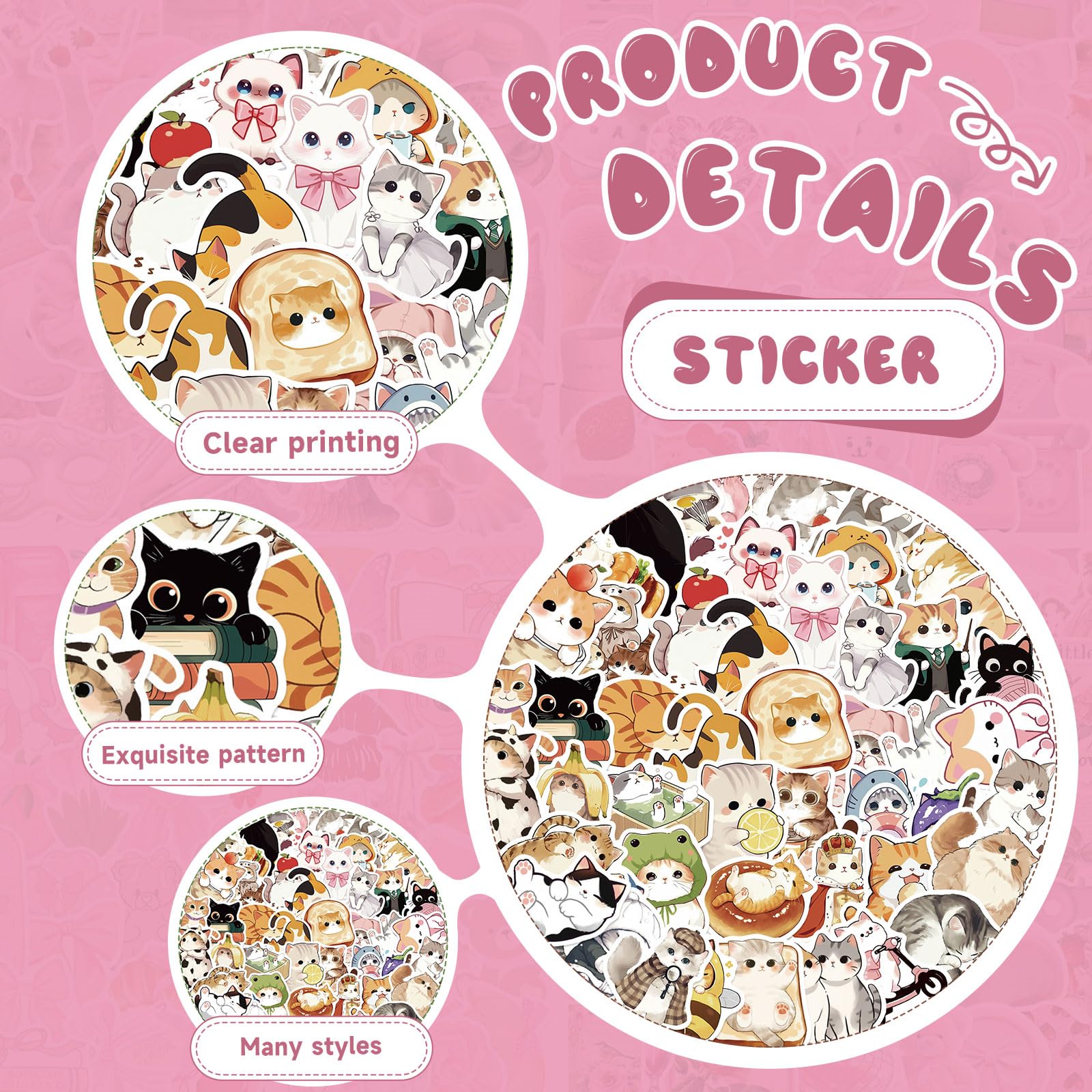 100 Pegatinas Dulces De Gatos, Divertidas para Adultos Y Adolescentes, Etiquetas Kawaii De Gatitos para Botellas De Agua, Portátiles, Guitarras, Maletas, DIY — view 3