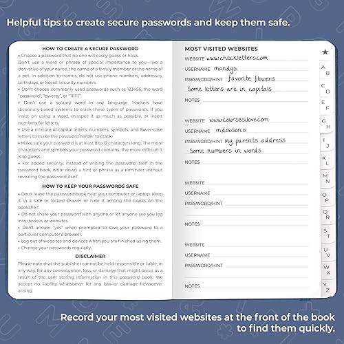 Miniatura 4 de Clever Fox Libro de contraseñas de segunda edición pequeño  Guardián de contraseñas de bolsillo con pestañas alfabéticas  Cuaderno de direcciones de