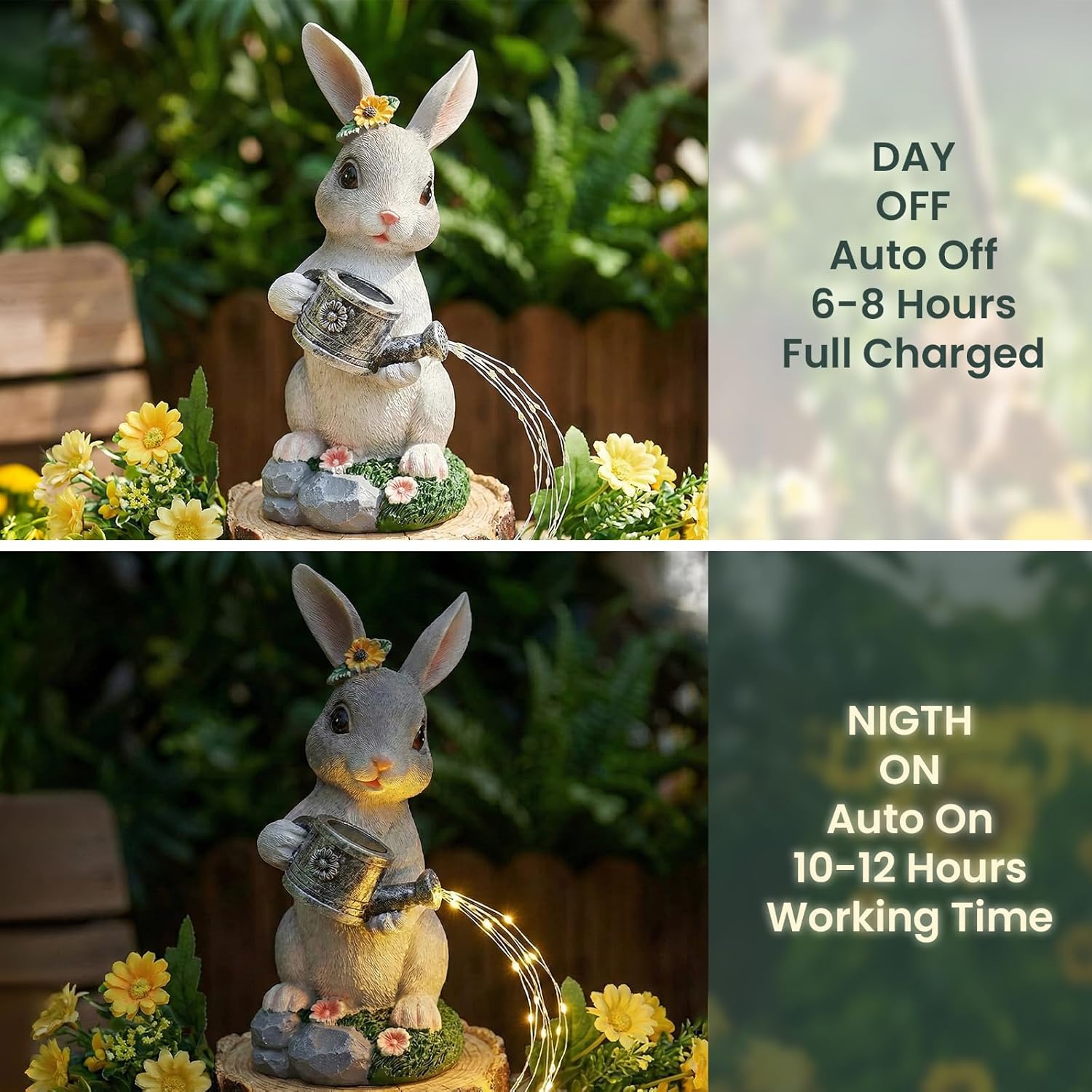 Solar Rabbit Garden Statues Outdoor Decor, Resin Rabbit Figurine Decorations with Solar Light, Whimsical Bunny Sculpture for Patio, Balcony, Yard, Lawn Ornament, Perfect Garden Gift - Image 2