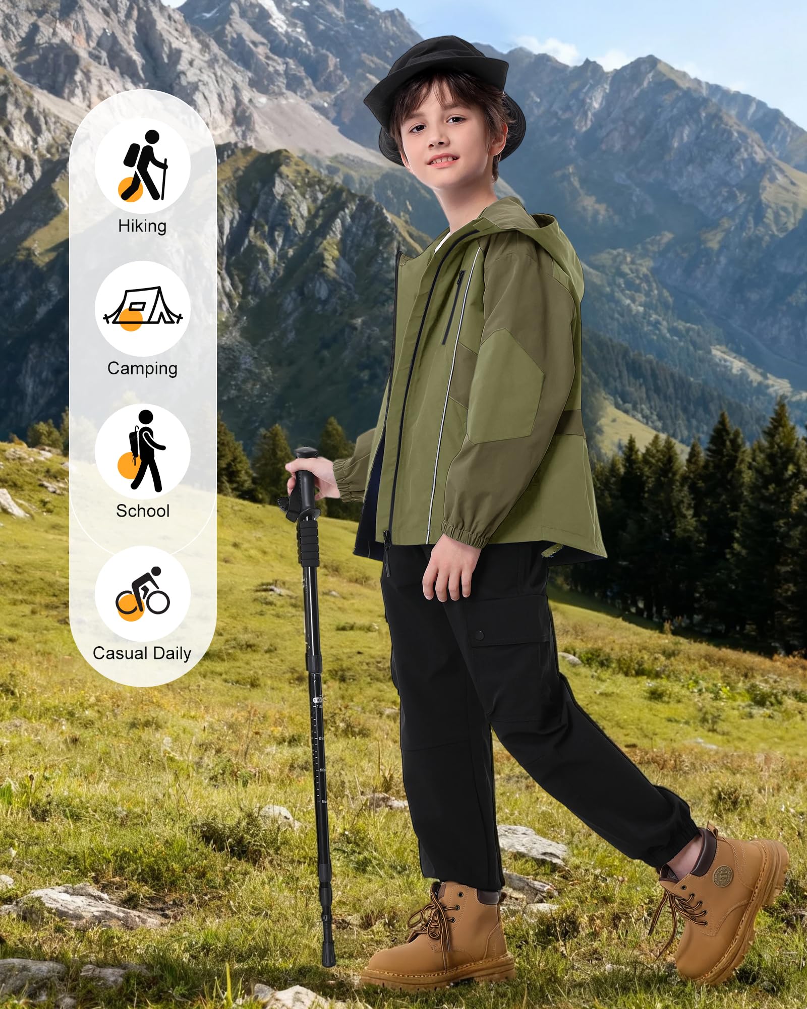 Rolanko Chaqueta Impermeable para Niños, Impermeable Cortavientos Ligero Chaquetas Softshell Outerwear con Capucha y Cremallera
