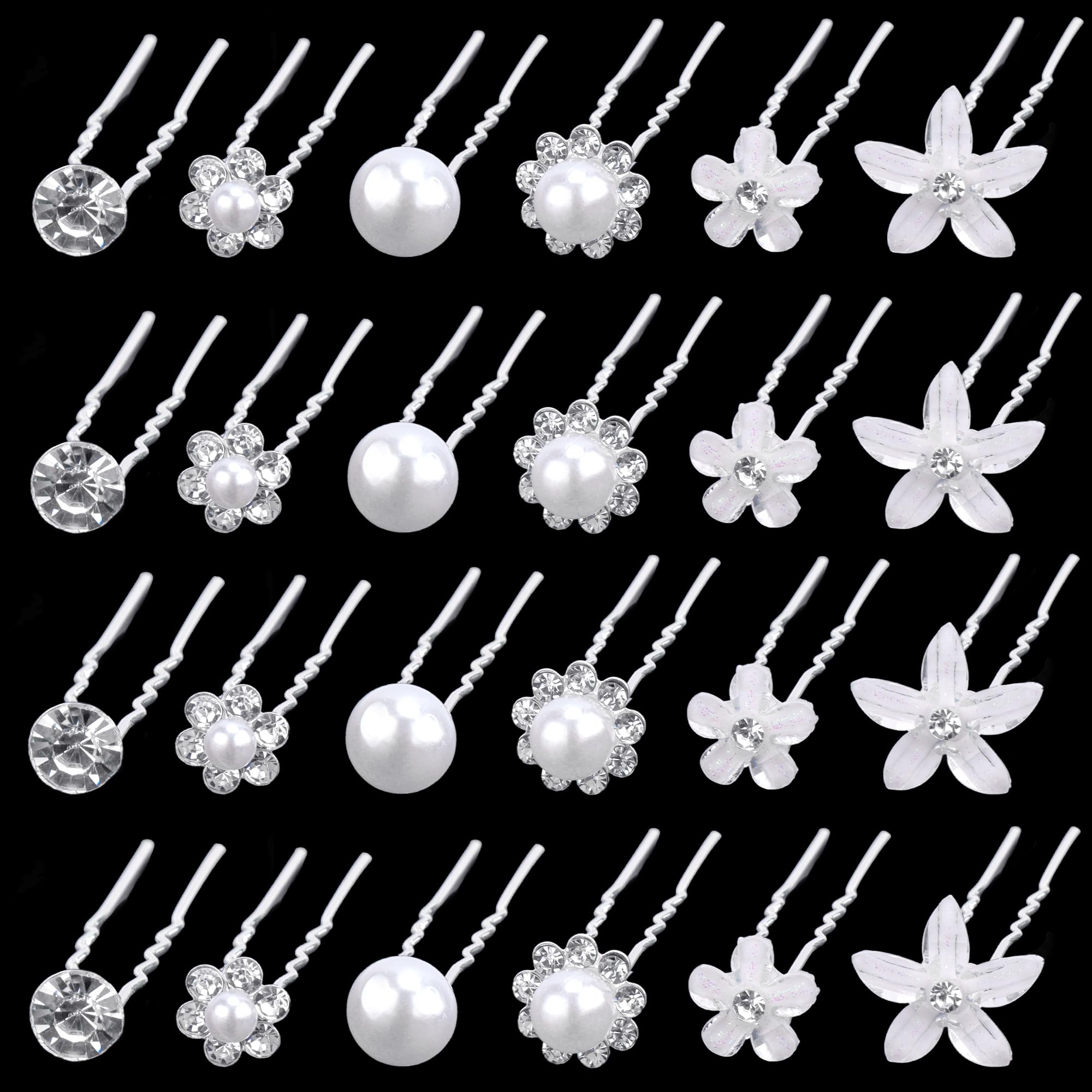 CUBACO 42 PCS Flower Wedding Hair Pins for Women Bridal Crystal Hair Jewelry Bobby Pins Rhinestone Pearl Hair Accessories Silver U Shaped Hair Pins