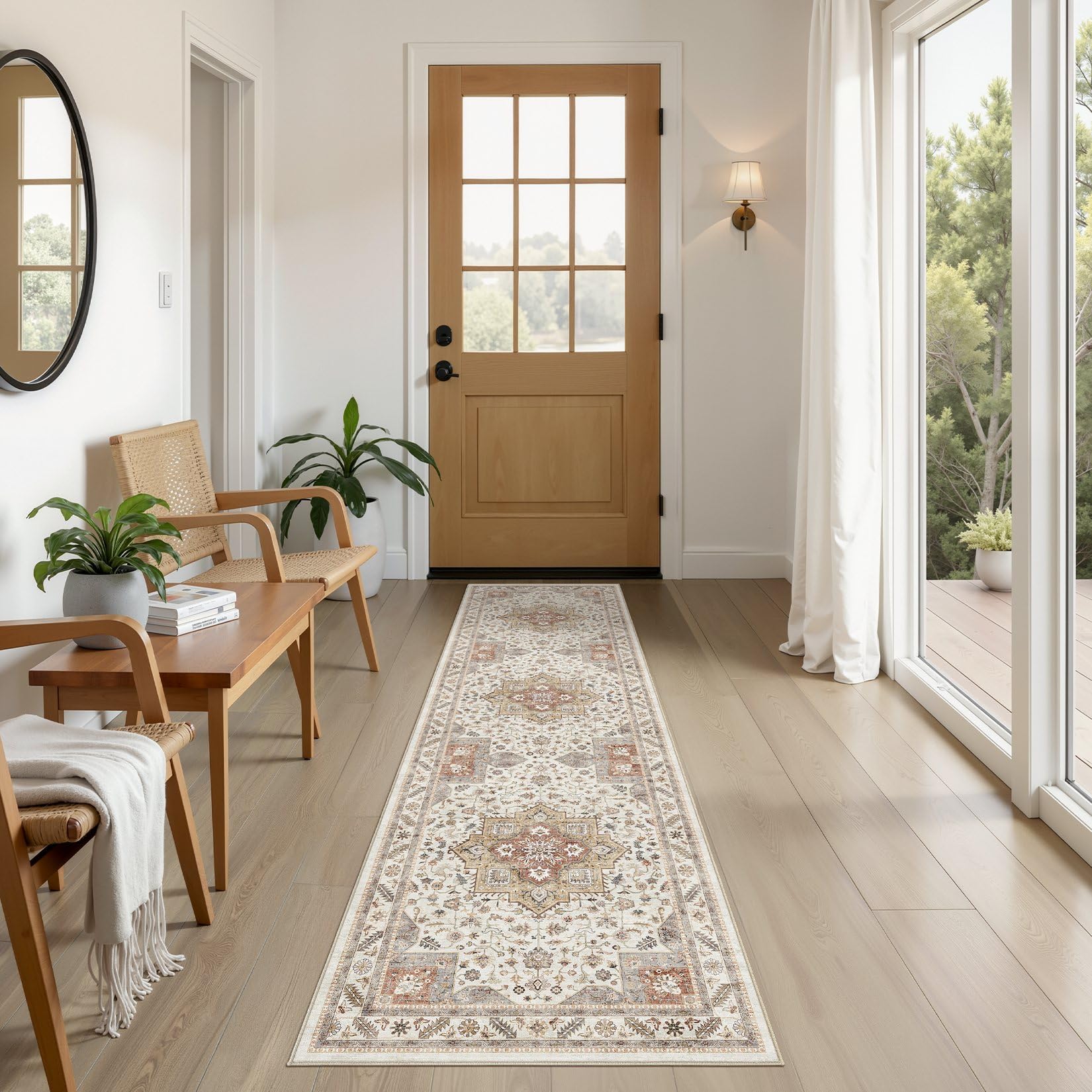 Vintage Hallway Runner Rug 2x6: Large Soft Washable Entryway for Kitchen Laundry Room Non-Slip Backing Runner for Entrance Living Room Bedroom Bathroom - Orange