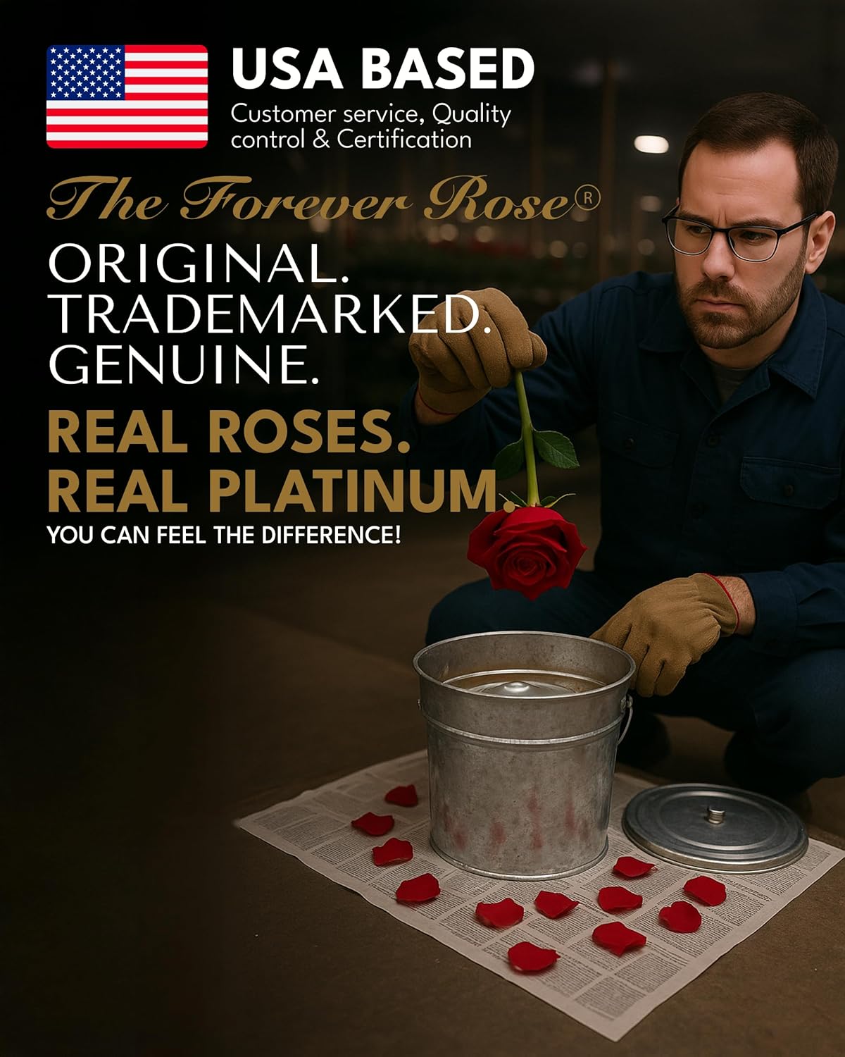 Forever Rose Real Rose Dipped in Platinum, Handcrafted Preserved Rose in Acrylic Heart Vase and Luxury Gold Gift Box, Romantic Gift for Her, Elegant Keepsake for Any Occasion