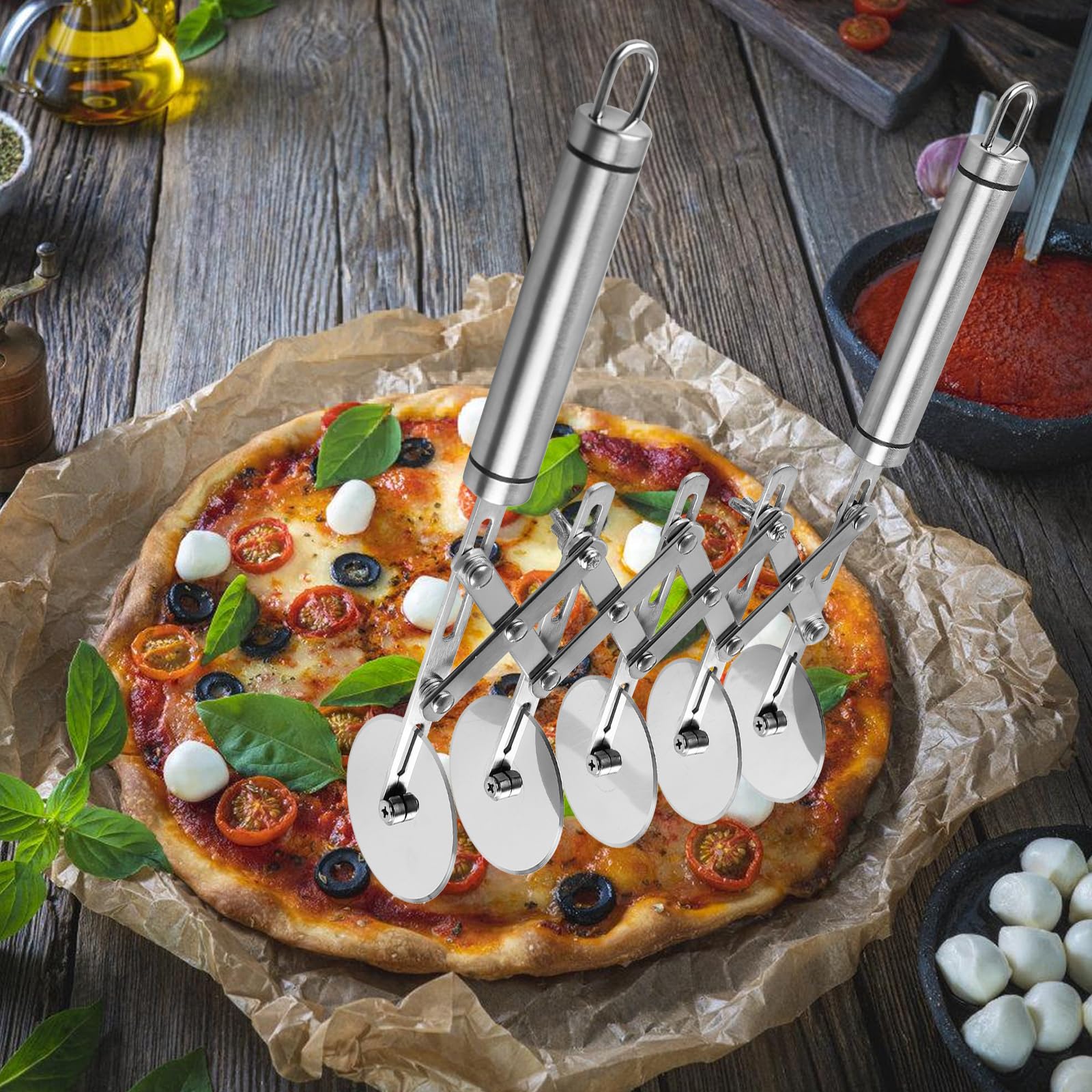 Tagliapasta 5 Ruote In Acciaio Inox - Regolabile Per Pizza E Pasticceria - Foto 7