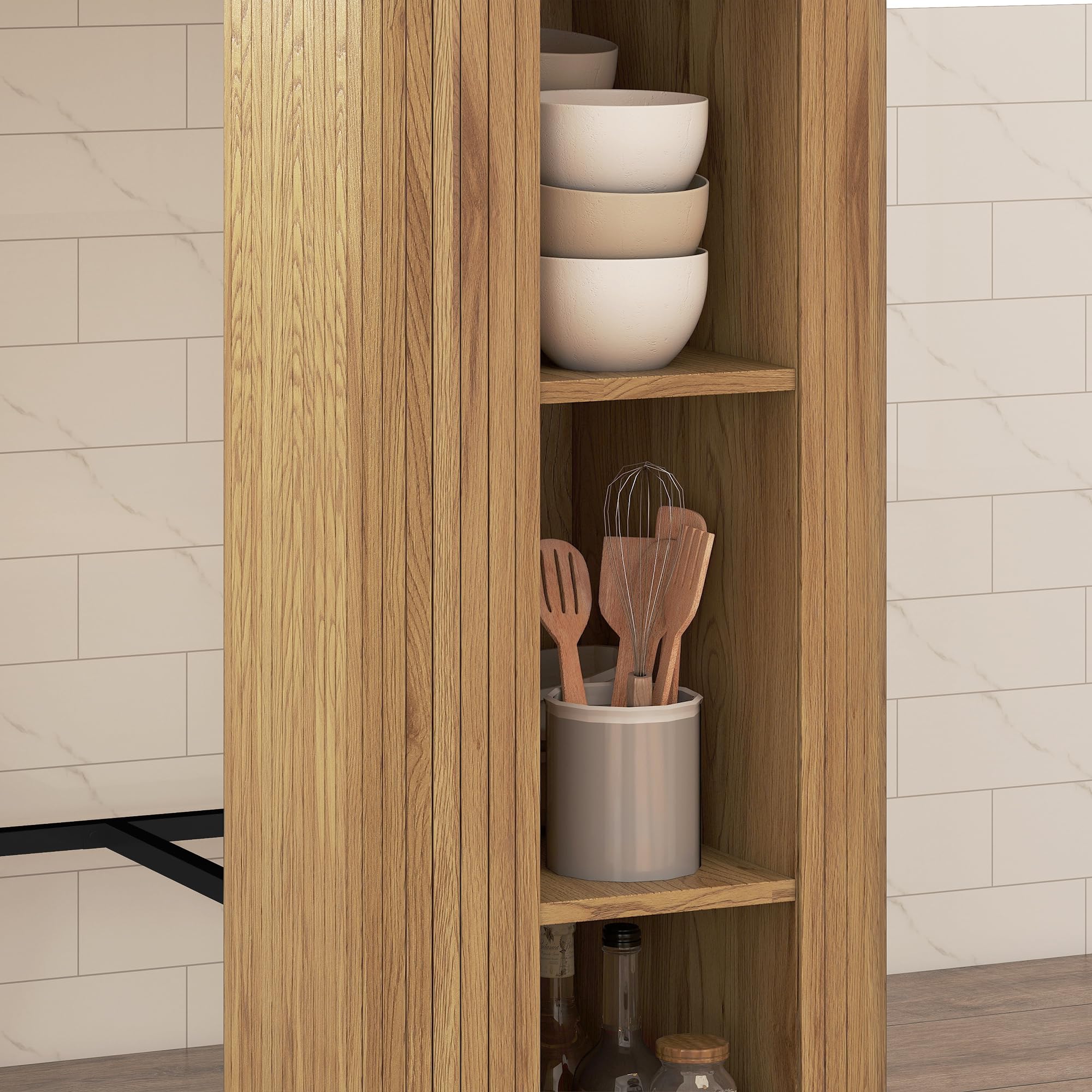 HOMCOM Table de Bar avec 3 étagères, Table Haute Mange Debout pour 2 Personnes, Style scandinave, Design à Lattes et Pieds en métal, pour Petits espaces, Cuisine, Salon, 112x50x106cm, Bois Naturel