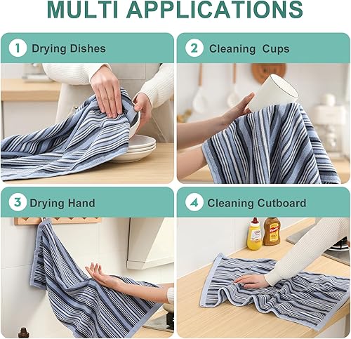 Miniatura 5 de SALAS Toallas de cocina de algodón de alta calidad para secar platos, toallas de mano grandes y largas, gruesas y altamente absorbentes, juegos de