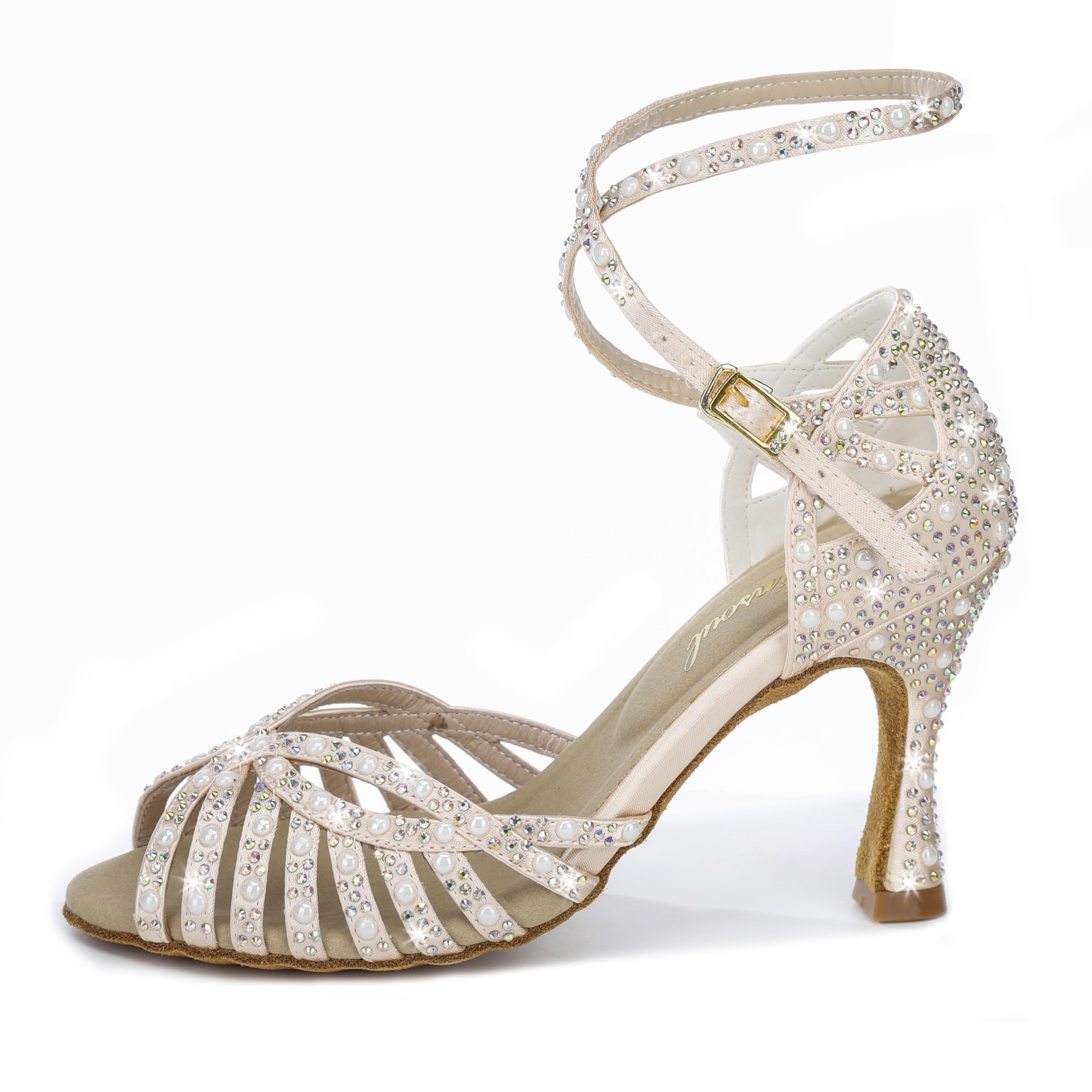 Latinsoul Y205-33 Damen Latein Tanzschuhe mit Strasssteinen High Heels Stylisch und bequem Verstellbarer Knöchelriemen Tanzsandalen für Gesellschaftstanz Salsa