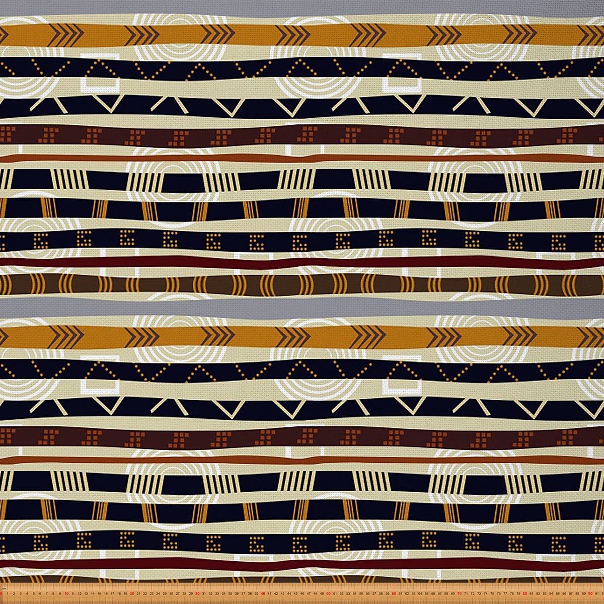 Ethnic Stripes Outdoor Fabric by The Yard,Exotic Tribal Geometric Striped Upholstery Fabric for Chairs,Traditional Fabric for DIY Projects,2 Yards,(L184*W150cm) Orange Cream