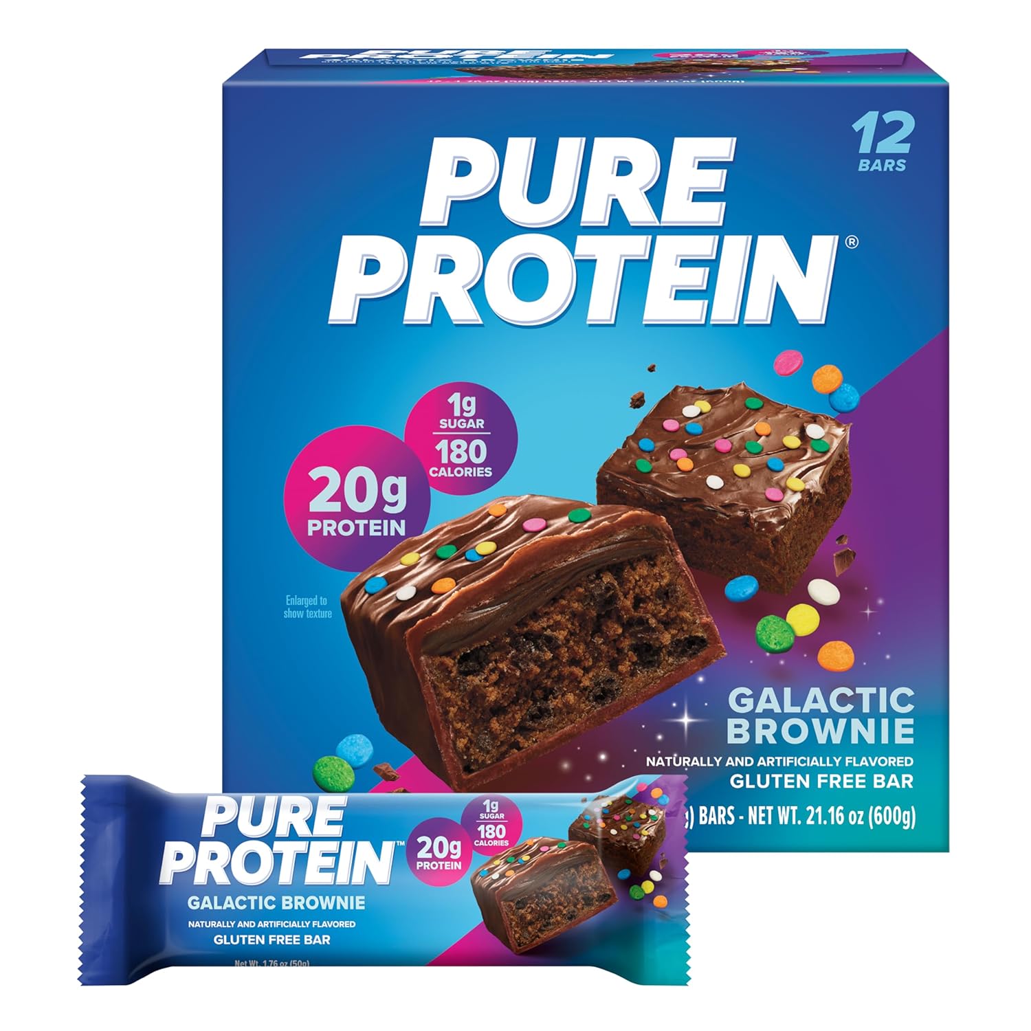 ( Best By 21 Sep 2025)Pure Protein Bars, Galactic Brownie, High Protein, Low Sugar, Gluten Free, Nutritious Snack, 1.76oz, Pack of 12 Galactic Brownie Galactic Brownie 12 Count