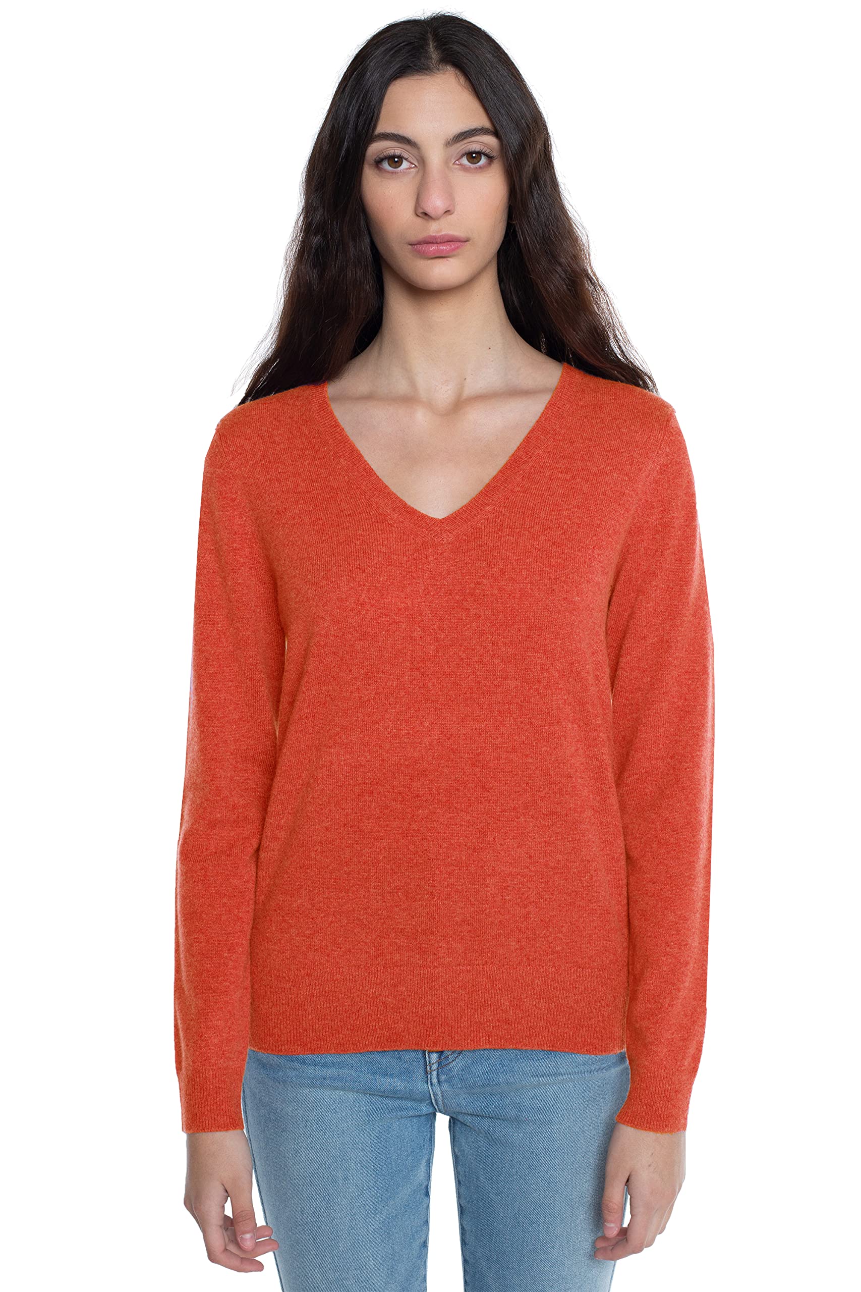 Women's 100% Pure Cashmere Long Sleeve Pullover V Neck Sweater