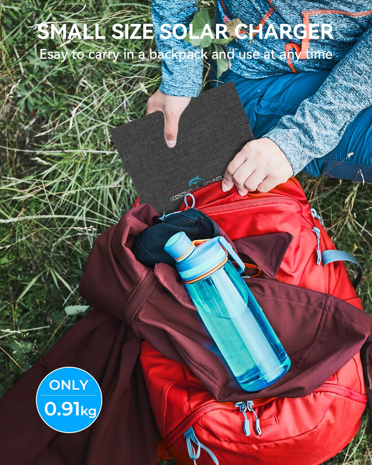 Ecosonique - Cargador solar portátil de 30 W, paneles solares plegables con USB C, USB, A, ETFE, impermeable, para camping, mochileros, compatible con teléfono celular, iPhone, iPad, Samsung Galaxy