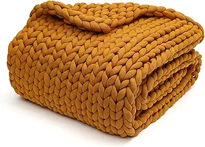 YnM Knitted Weighted Blanket, Handmade Chunky Knitted Design, Soft and Cozy, Temperature Regulating and Breathable, Machine Washable Throw for Sleep or Home Decor (Yellow Fusion, 60x80 Inch, 20lbs)