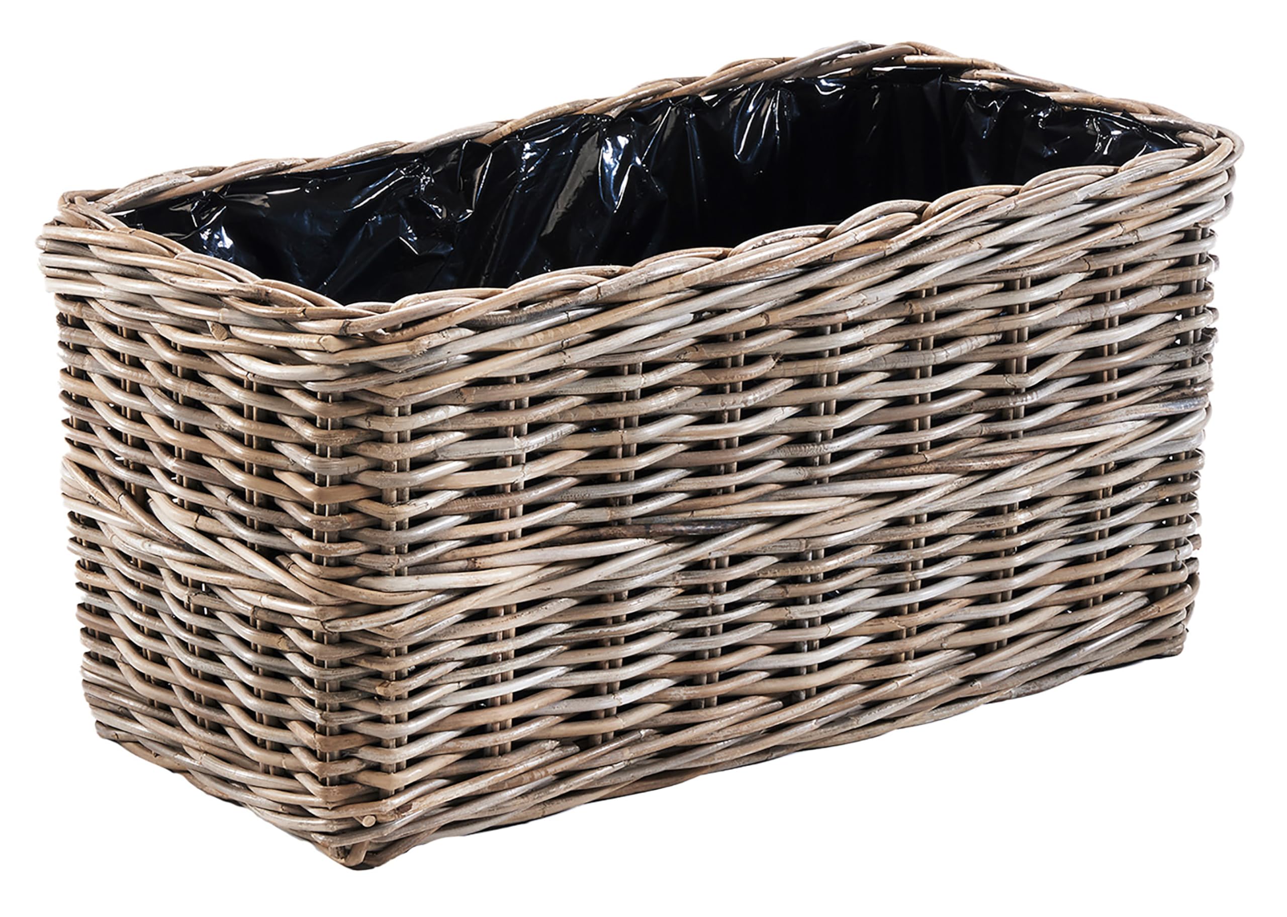 Kobolo Blumenbank LALE eckiger Pflanzkorb aus Rattan 71x37x35 cm Grau