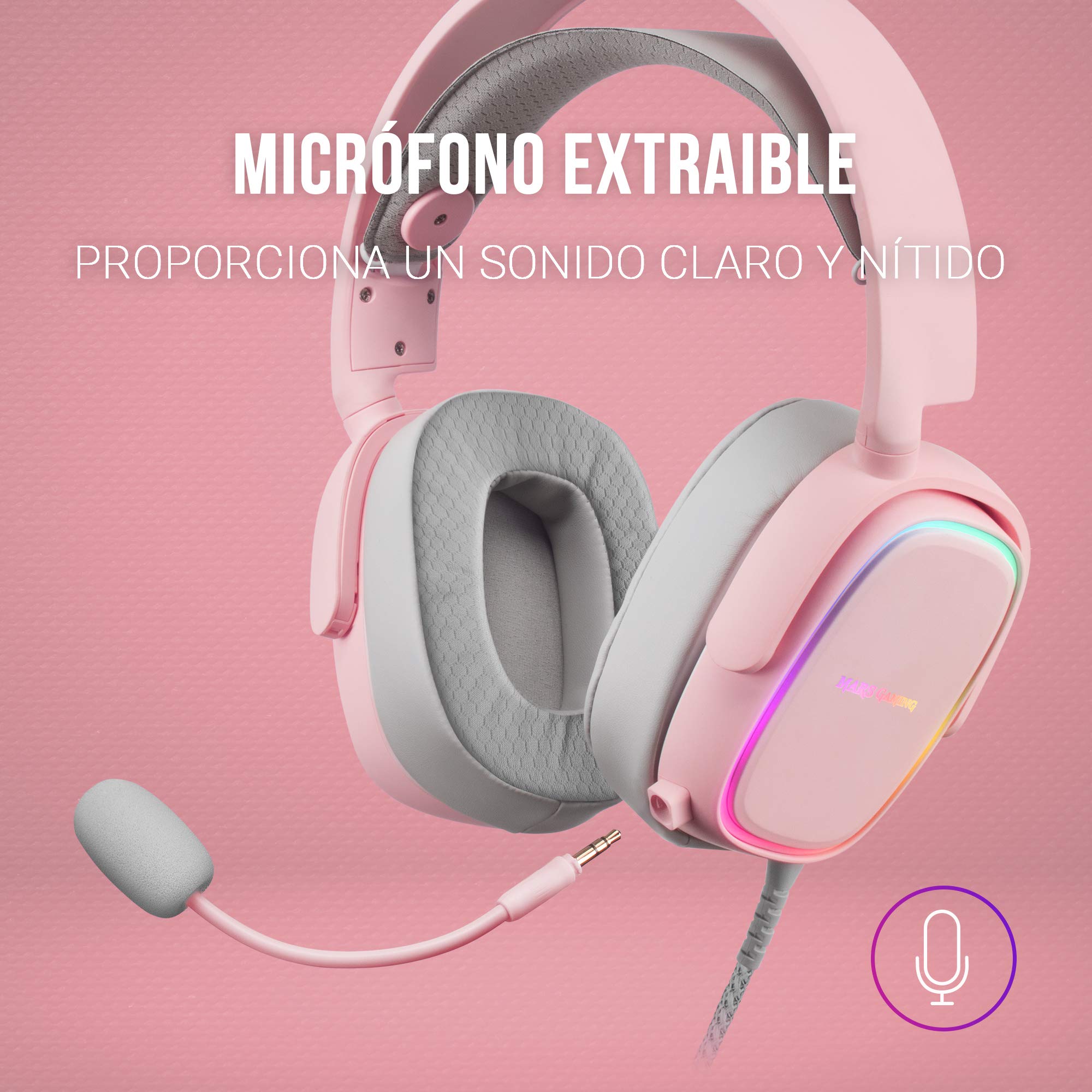 Mars Gaming MARSGAMING, MHAX Rosa, Cuffie Multipiattaforma RGB+Mic Rimovibile, 53 mm HIFI - 5
