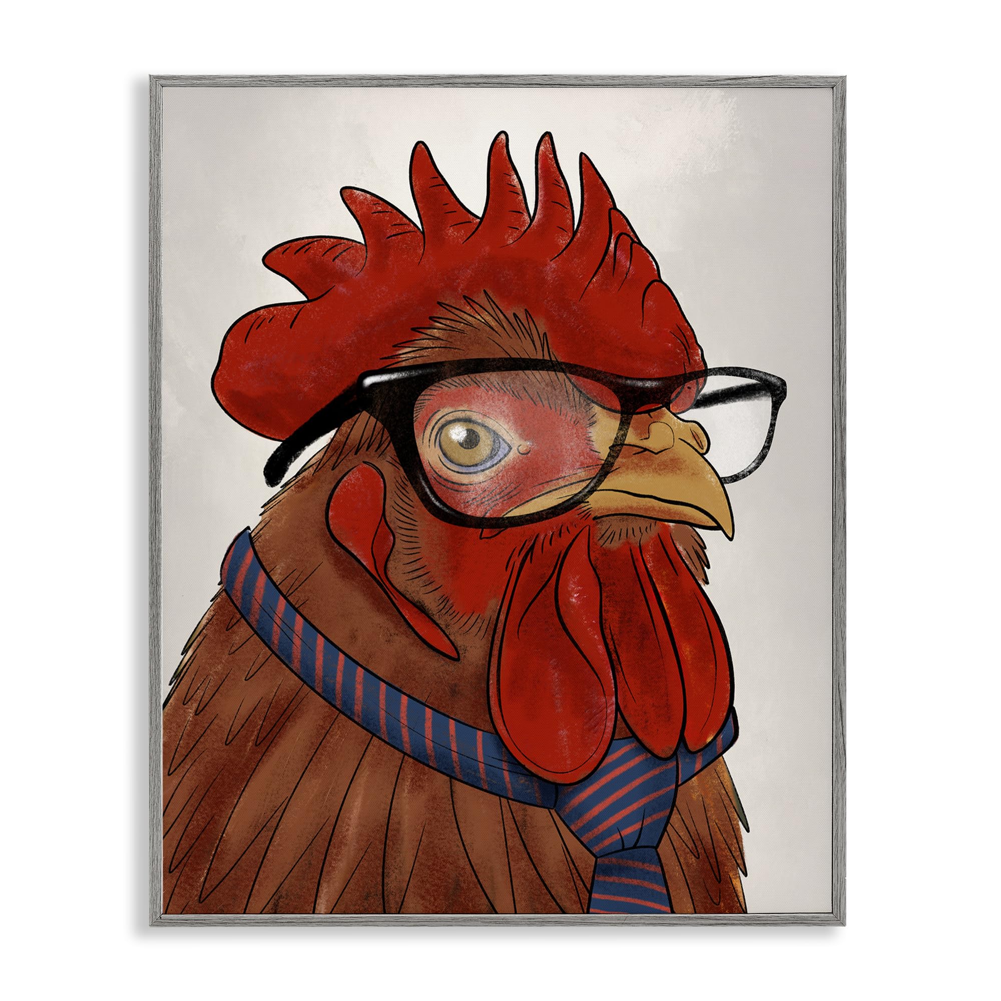 Stupell Industries Trendy Rooster with Tie Gray Framed Giclee Art, design by Marcus Prime, 24 x 30