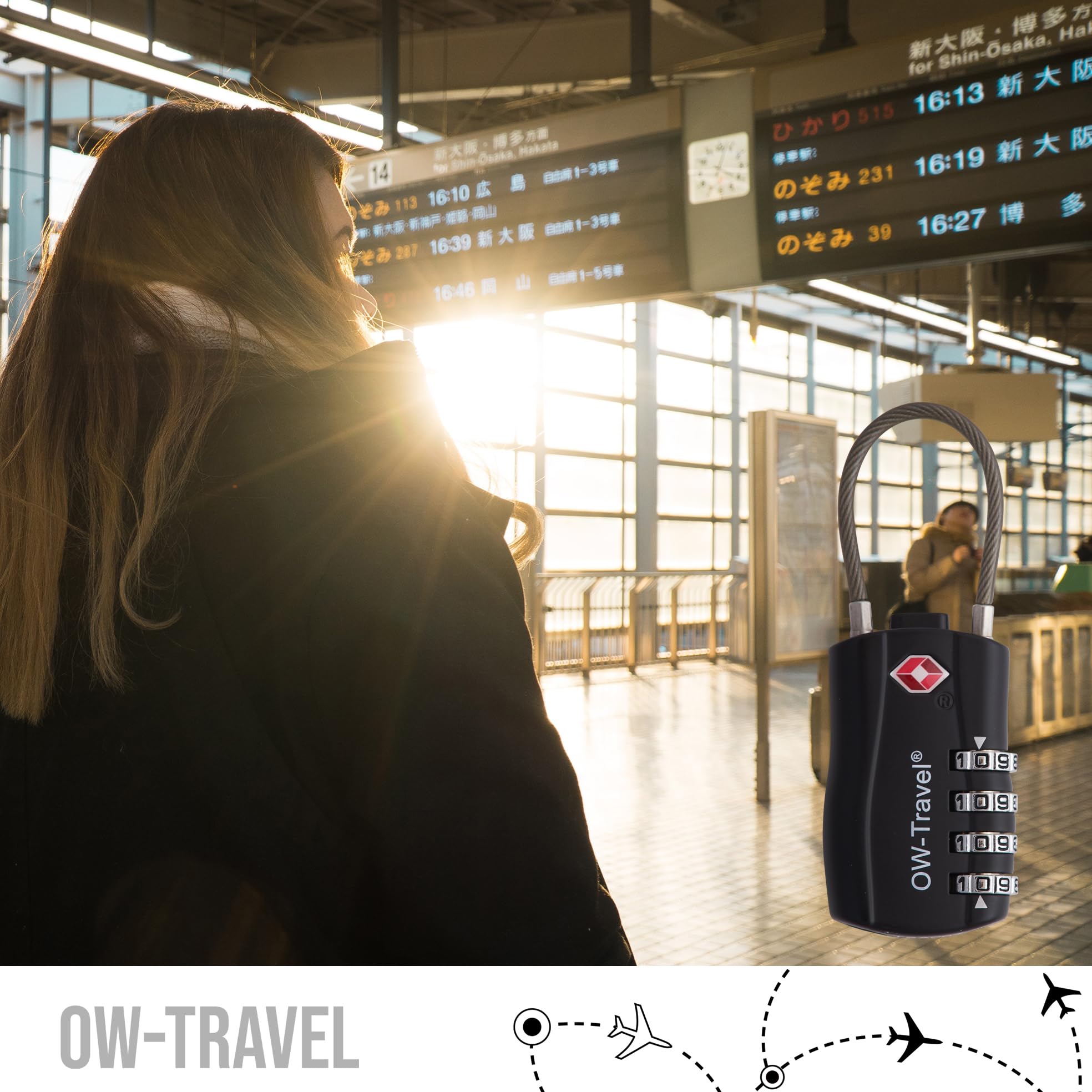 OW-Travel TSA Kłódka z Linką i Zamkiem Szyfrowym (Zestaw 4 Czarnych) 4 Cyfrowe Kłódki Walizkowe. Kłódka na szyfr na Plecak, Walizkę, Bagaż, Kłódki Szyfrowe Bagażowe, Szafek na Siłownię