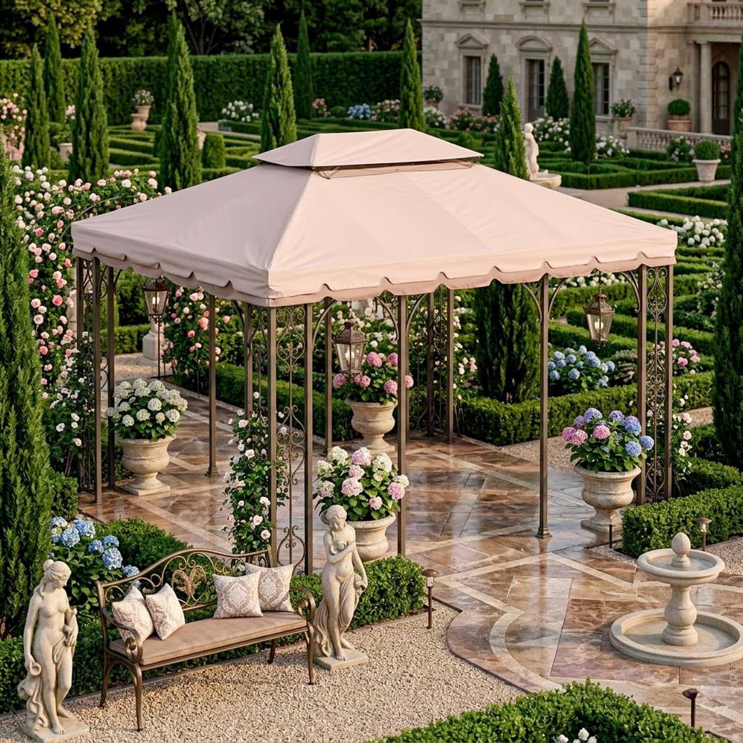 Telo Di Ricambio Per Gazebo 3x4 Metri Impermeabile In PVC Con Air Vent E Zanzariera Integrata Resistente A Sole Pioggia E Agenti Atmosferici Per Esterno Giardino Outdoor 300 x 400 Cm Beige