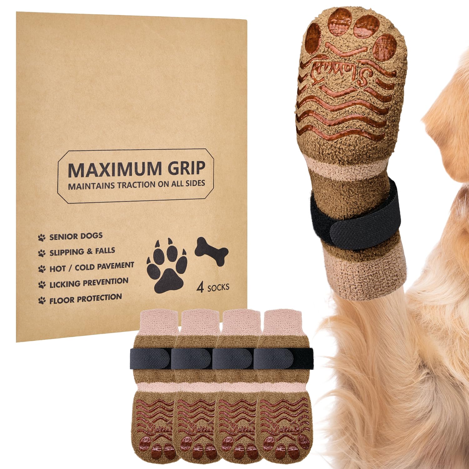 Eyein Dog Socks Paws Stop Licking, 2 Pair Anti Slip Dog Socks with Double-Sided Grips