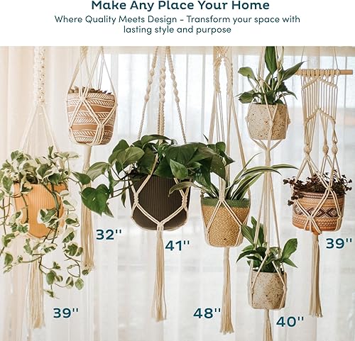 Miniatura 7 de Nook Theory Colgador de macramé para plantas, 2 ganchos de techo, maceta colgante para interiores y exteriores, soporte para plantas colgantes,