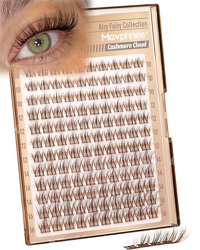 Cílios postiços em tufos marrom-escuro Mavphnee, fibras leves, comprimentos de 10–16 mm, pacote com 120 unidades